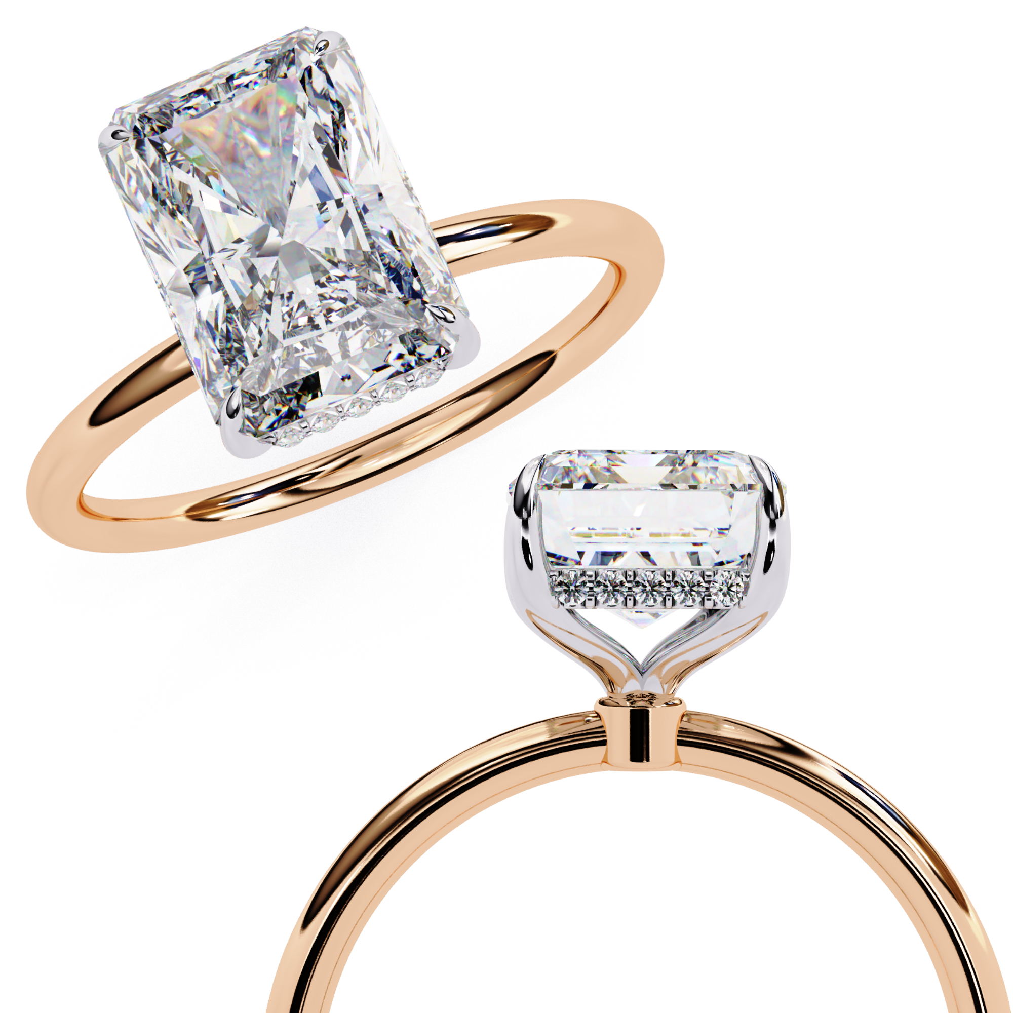 2.53 Carat Radiant & Round Lab Grown Diamond Engagement Ring