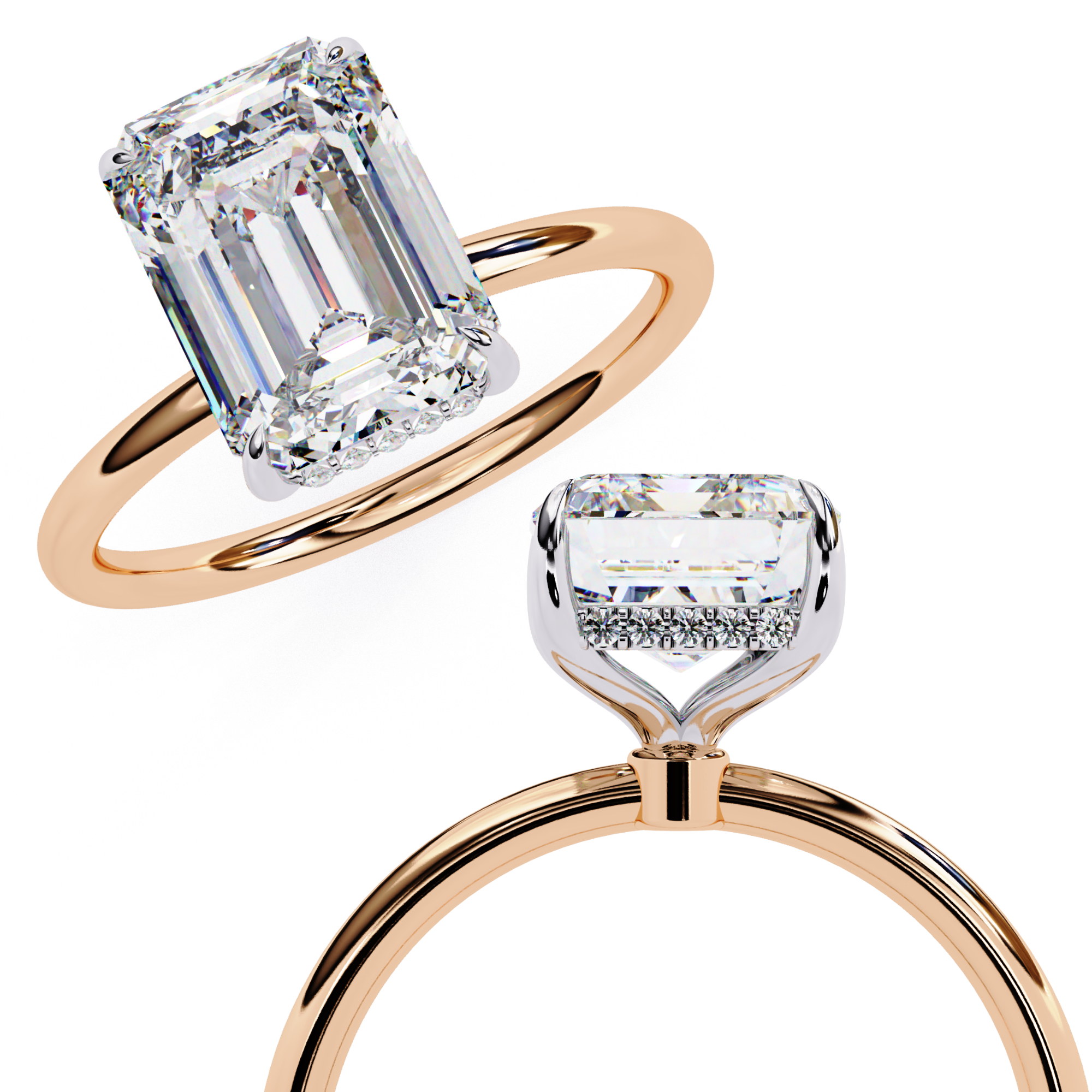Elegant 2.62 Carat Emerald and Round Lab Diamond Engagement Ring