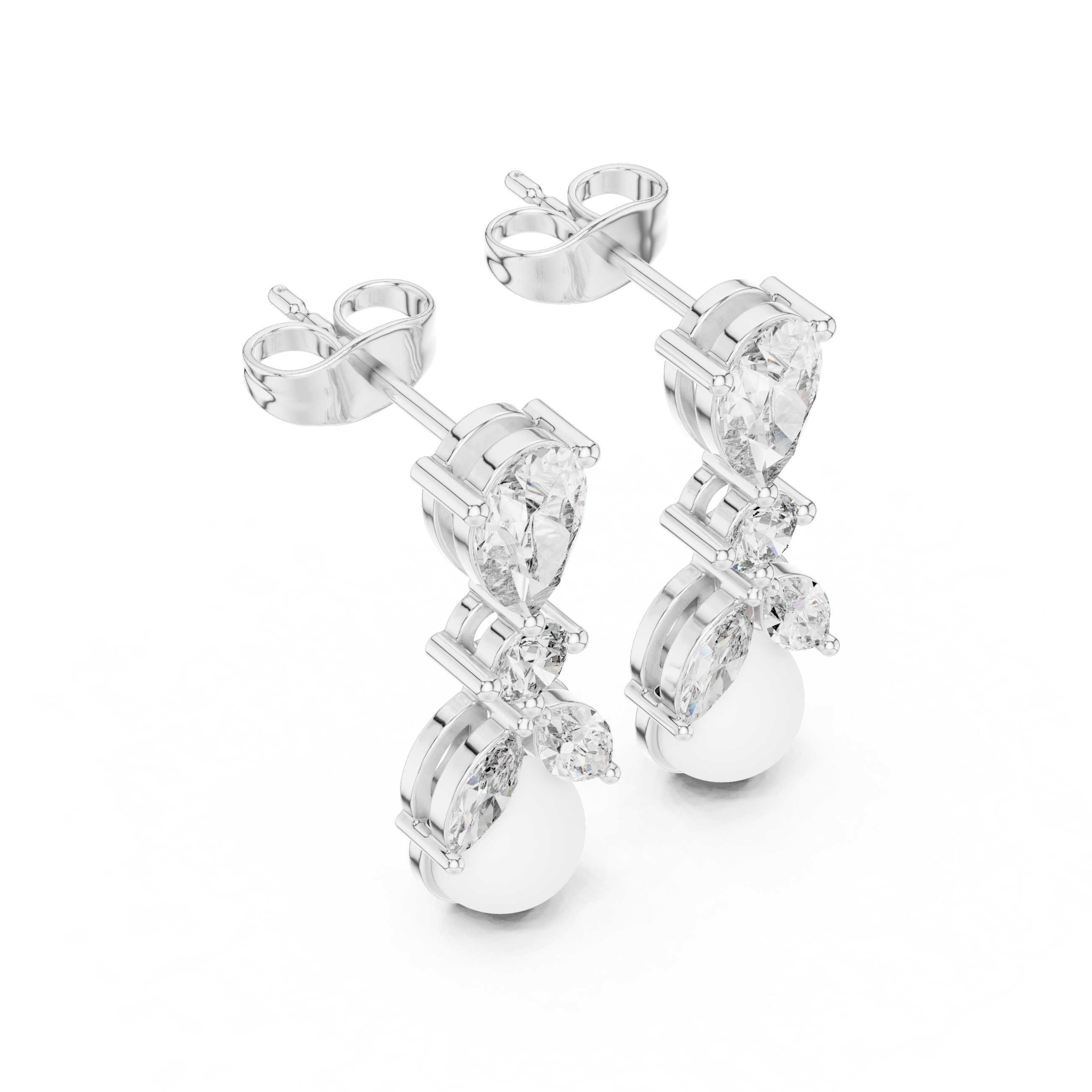 1.63 Carat Pearl & Multi-Shape Natural Diamond Drop Earrings – J/VS2