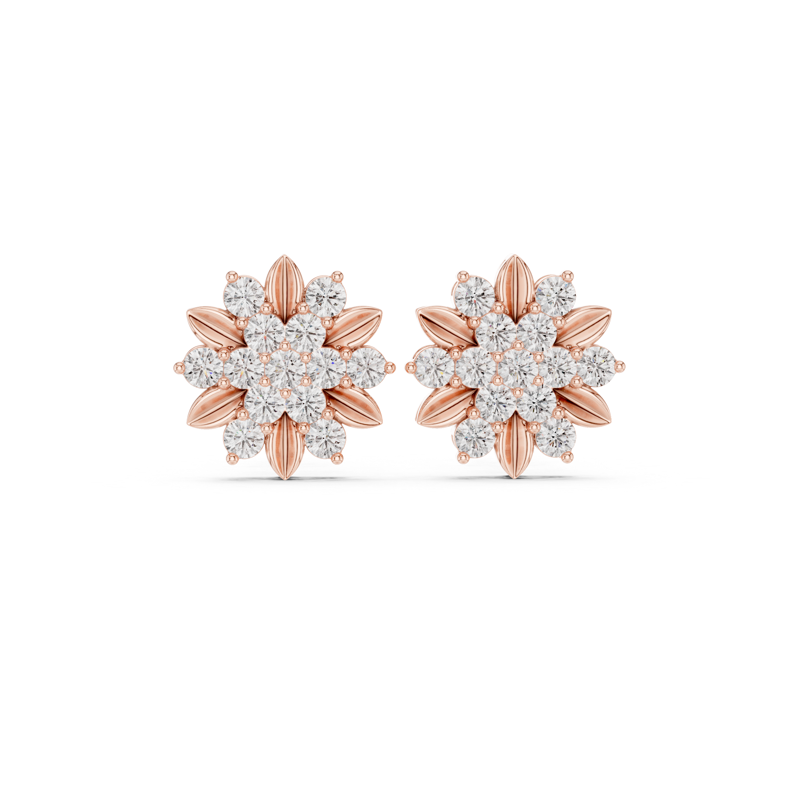 0.91ct GH/VS Natural Diamond Floral Cluster Stud Earrings – Elegant Sparkle