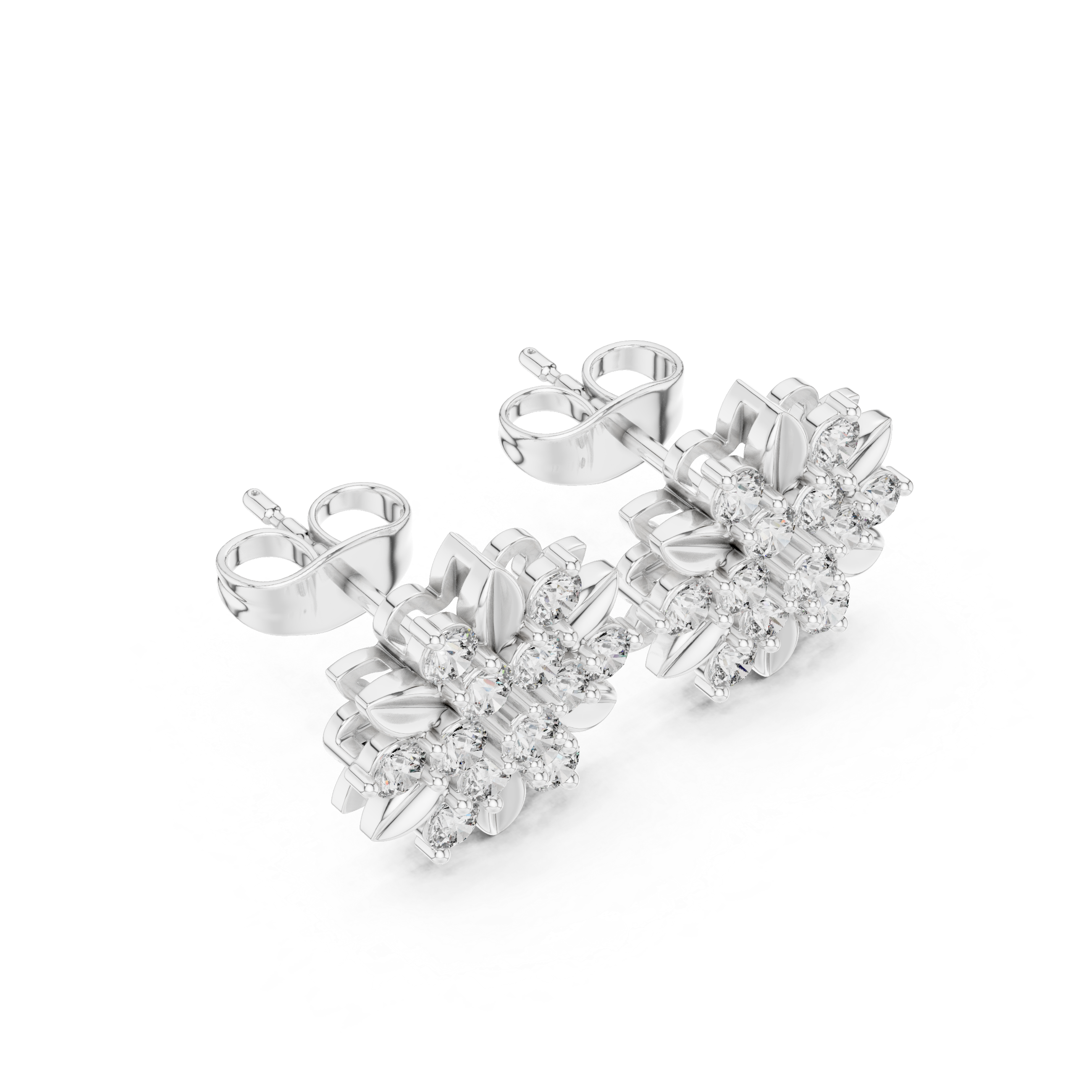 0.91ct GH/VS Natural Diamond Floral Cluster Stud Earrings – Elegant Sparkle