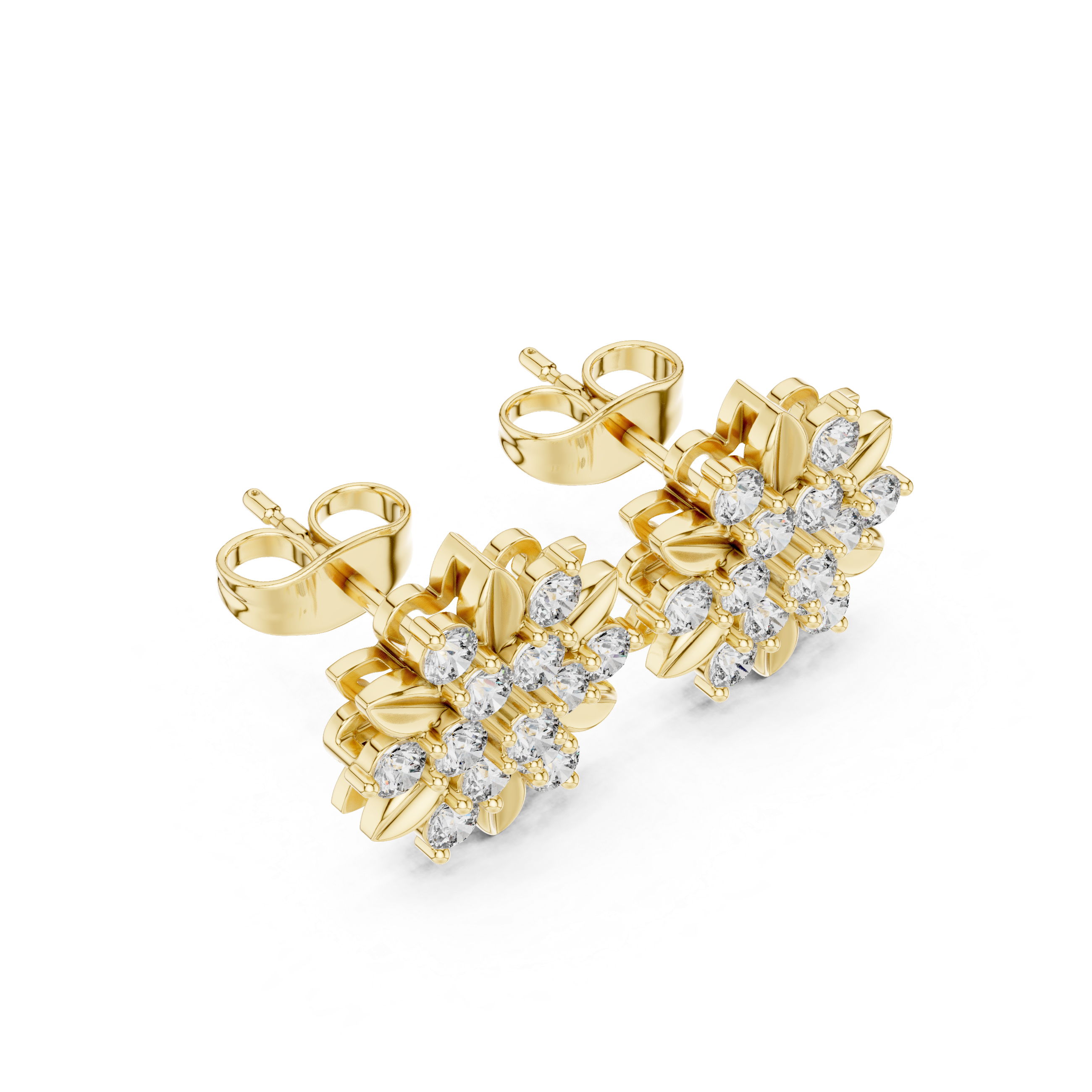0.91ct GH/VS Natural Diamond Floral Cluster Stud Earrings – Elegant Sparkle