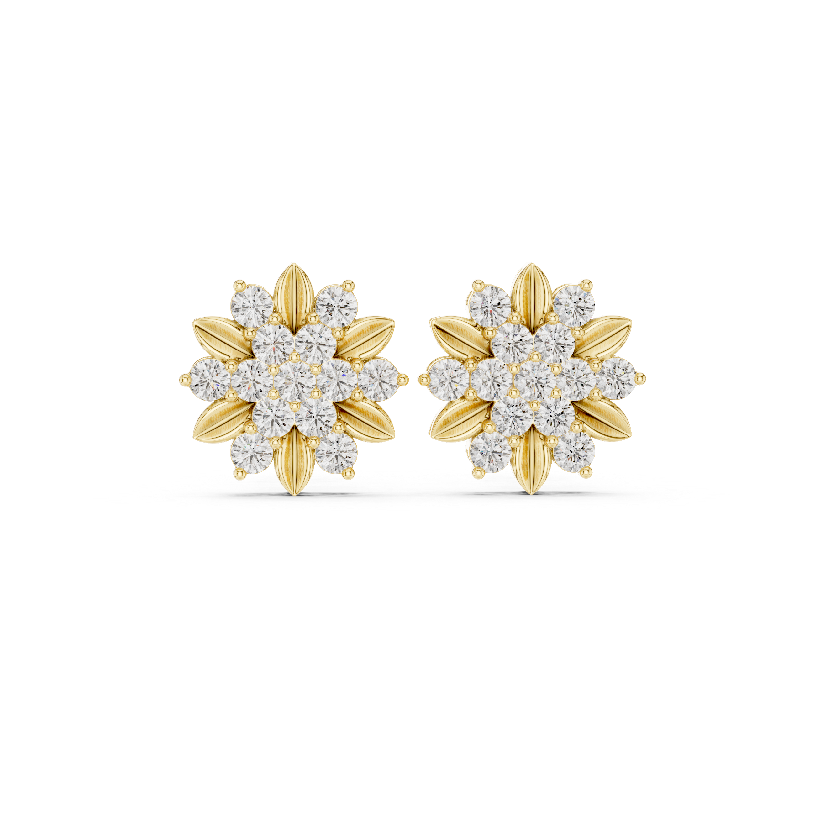 0.91ct GH/VS Natural Diamond Floral Cluster Stud Earrings – Elegant Sparkle