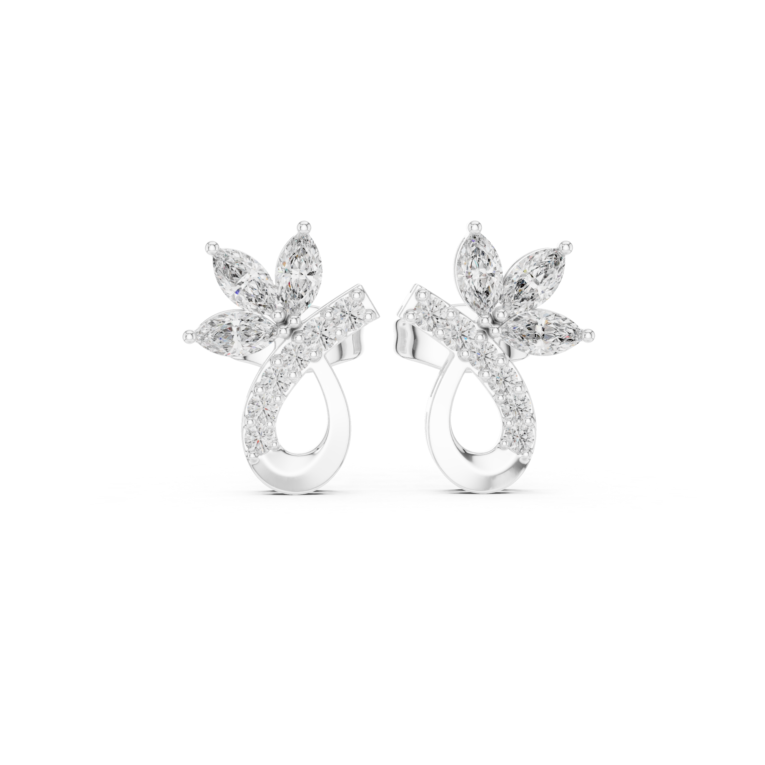 Marquise & Round 0.47ct Natural Diamond Stud Earrings – GH Color, VS Clarity