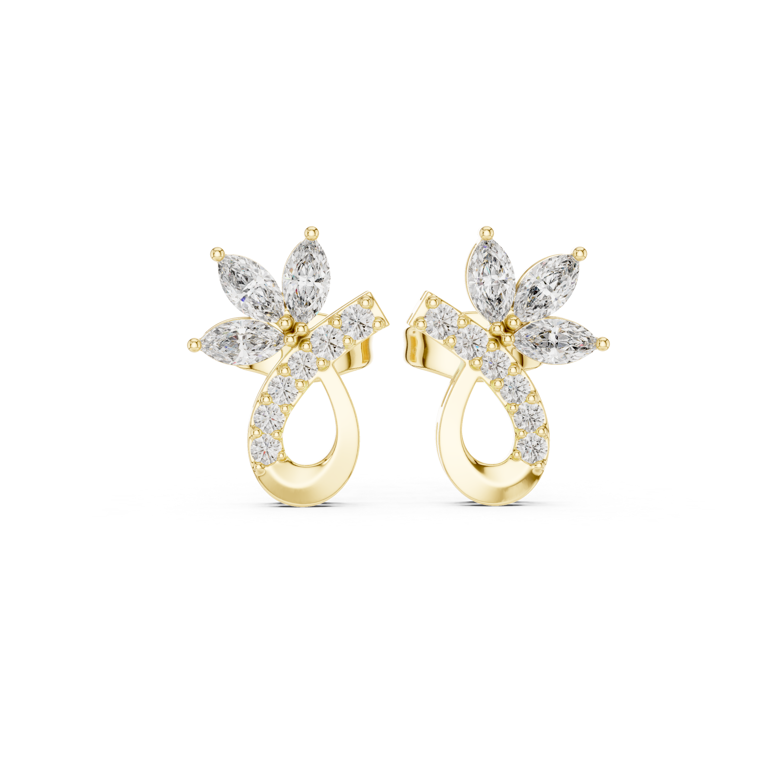 Marquise & Round 0.47ct Natural Diamond Stud Earrings – GH Color, VS Clarity