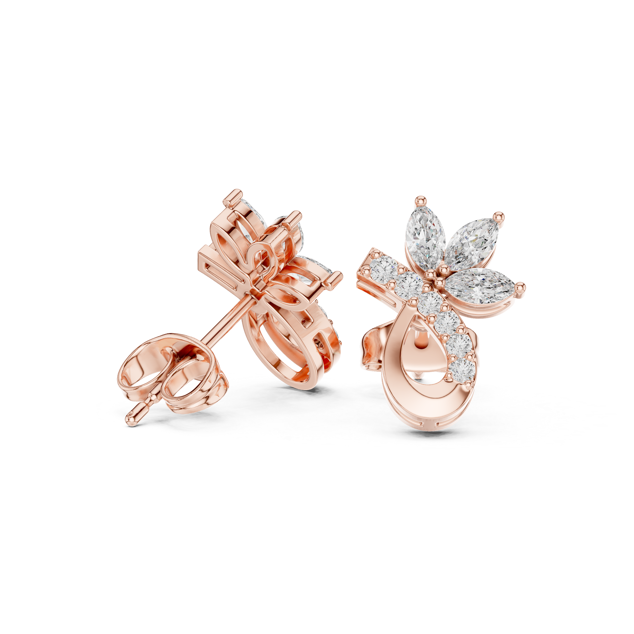 Marquise & Round 0.47ct Natural Diamond Stud Earrings – GH Color, VS Clarity