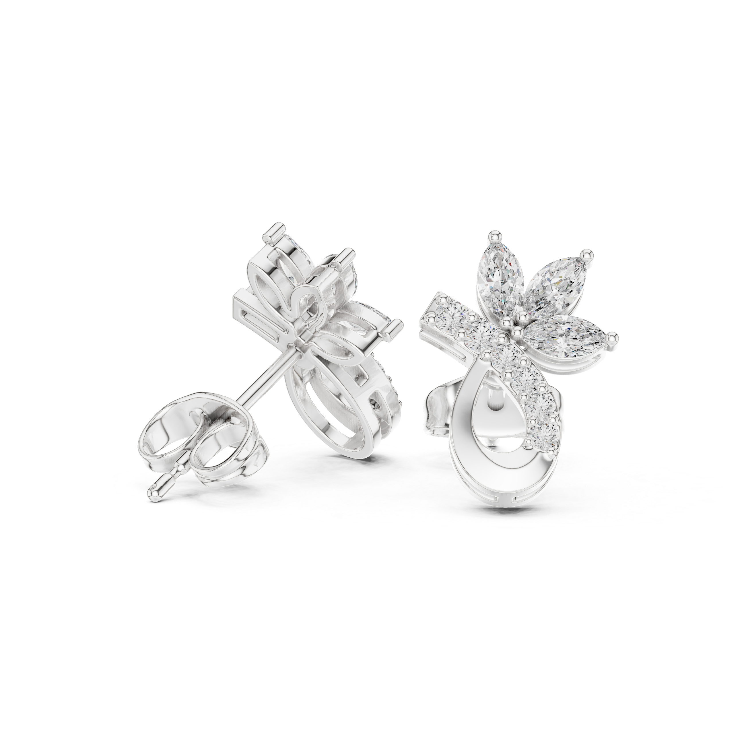 Marquise & Round 0.47ct Natural Diamond Stud Earrings – GH Color, VS Clarity