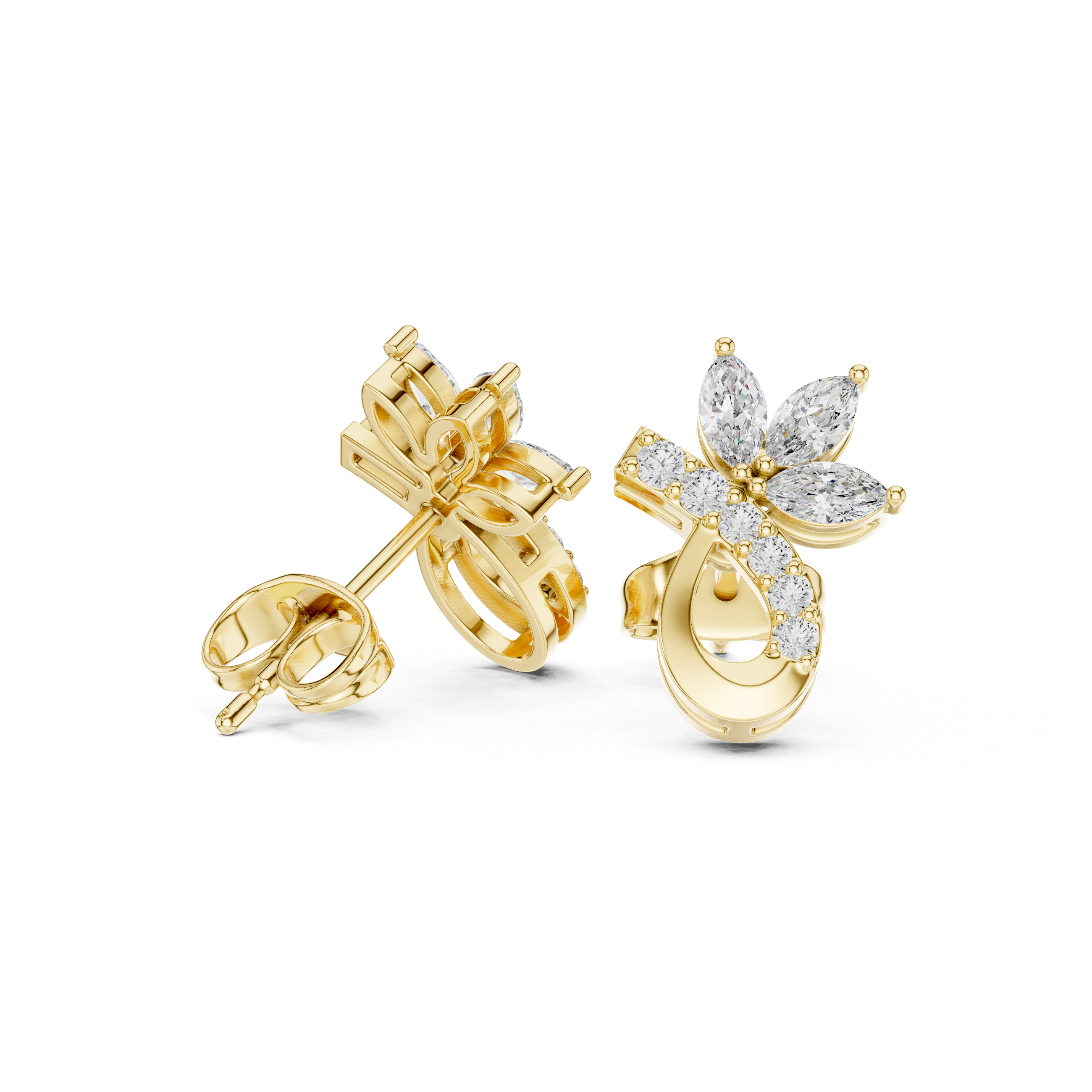 Marquise & Round 0.47ct Natural Diamond Stud Earrings – GH Color, VS Clarity