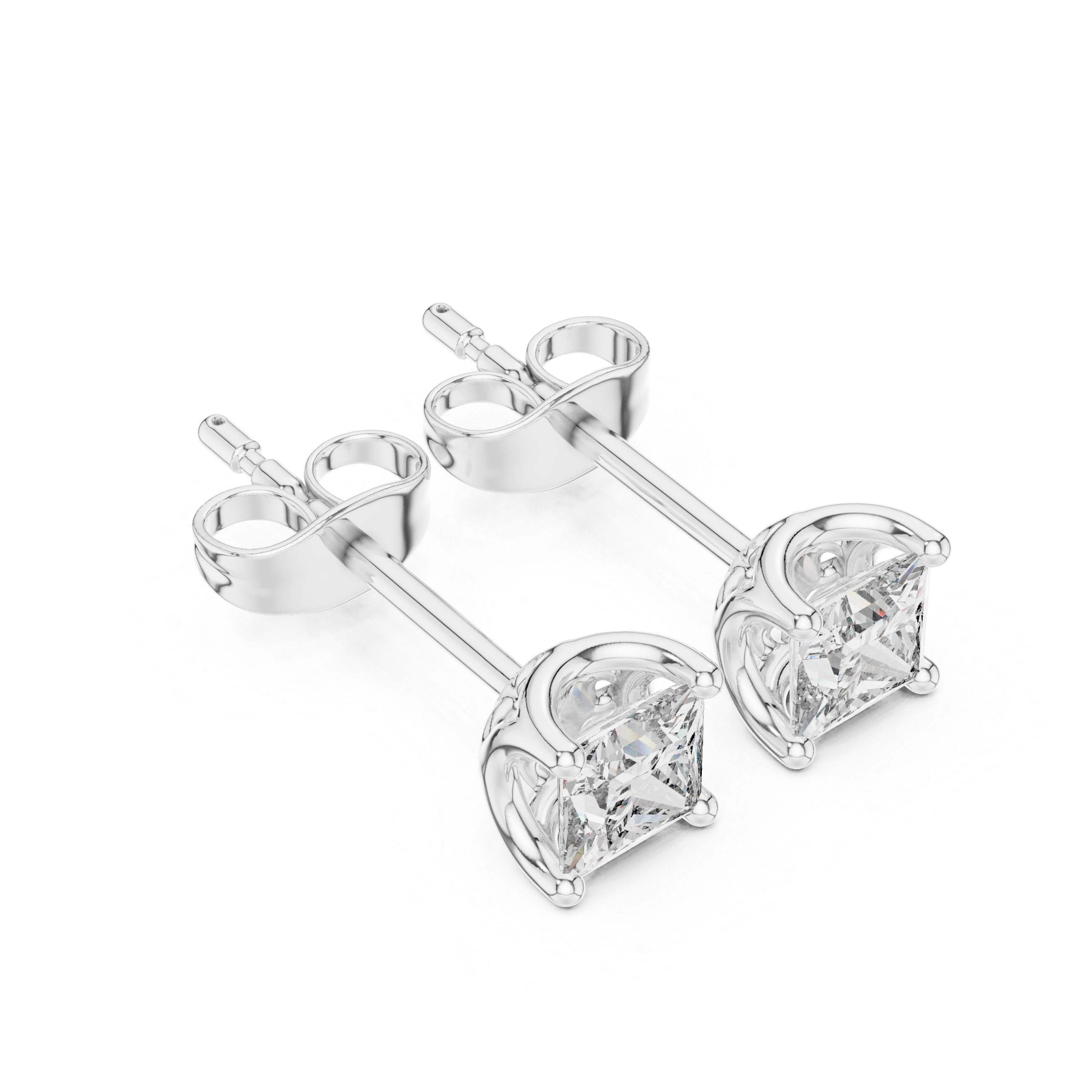 0.43ct Princess Cut Natural Diamond Stud Earrings – H/VS2 Brilliance