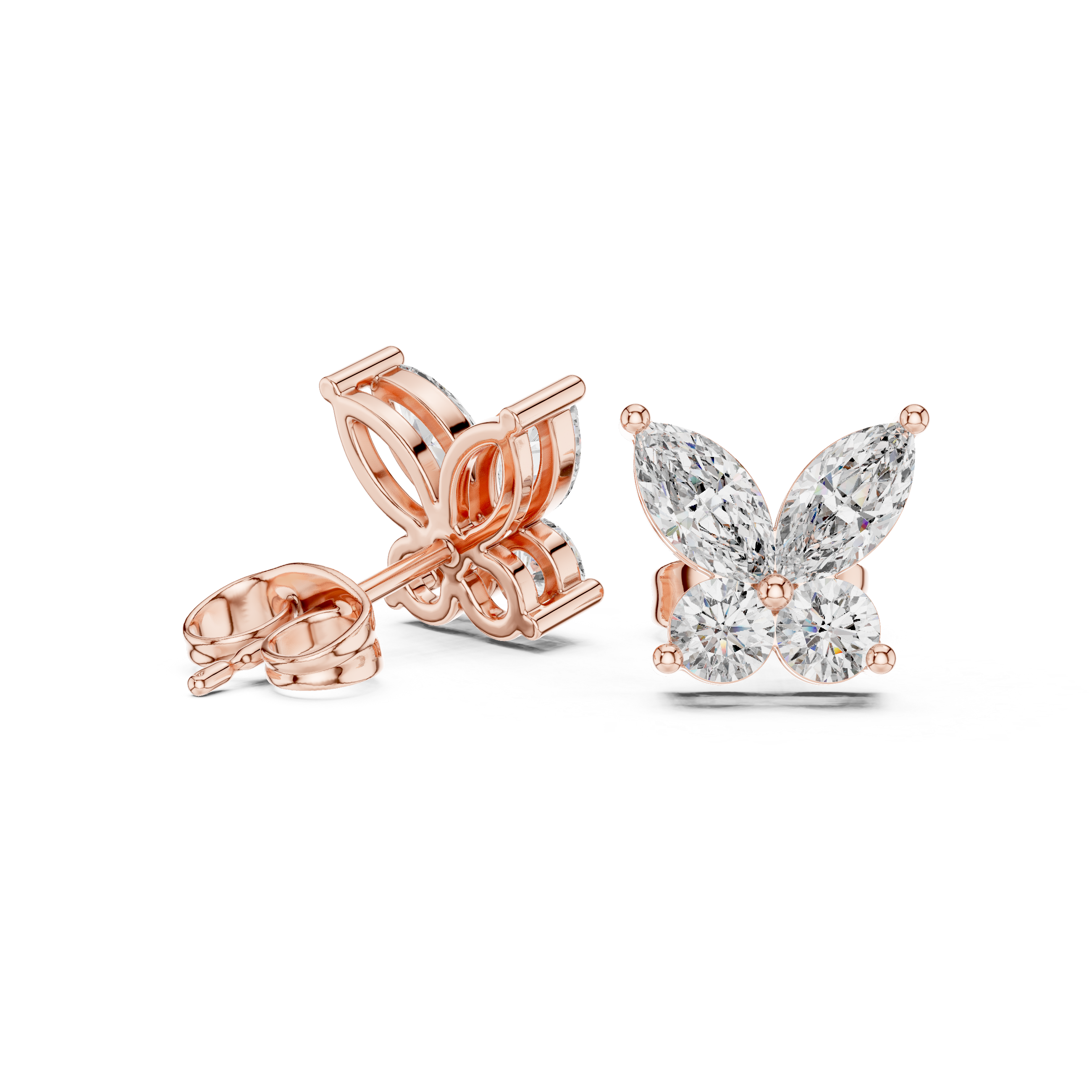 Marquise & Round 1.19ct Natural Diamond Stud Earrings – GH Color, VS Clarity