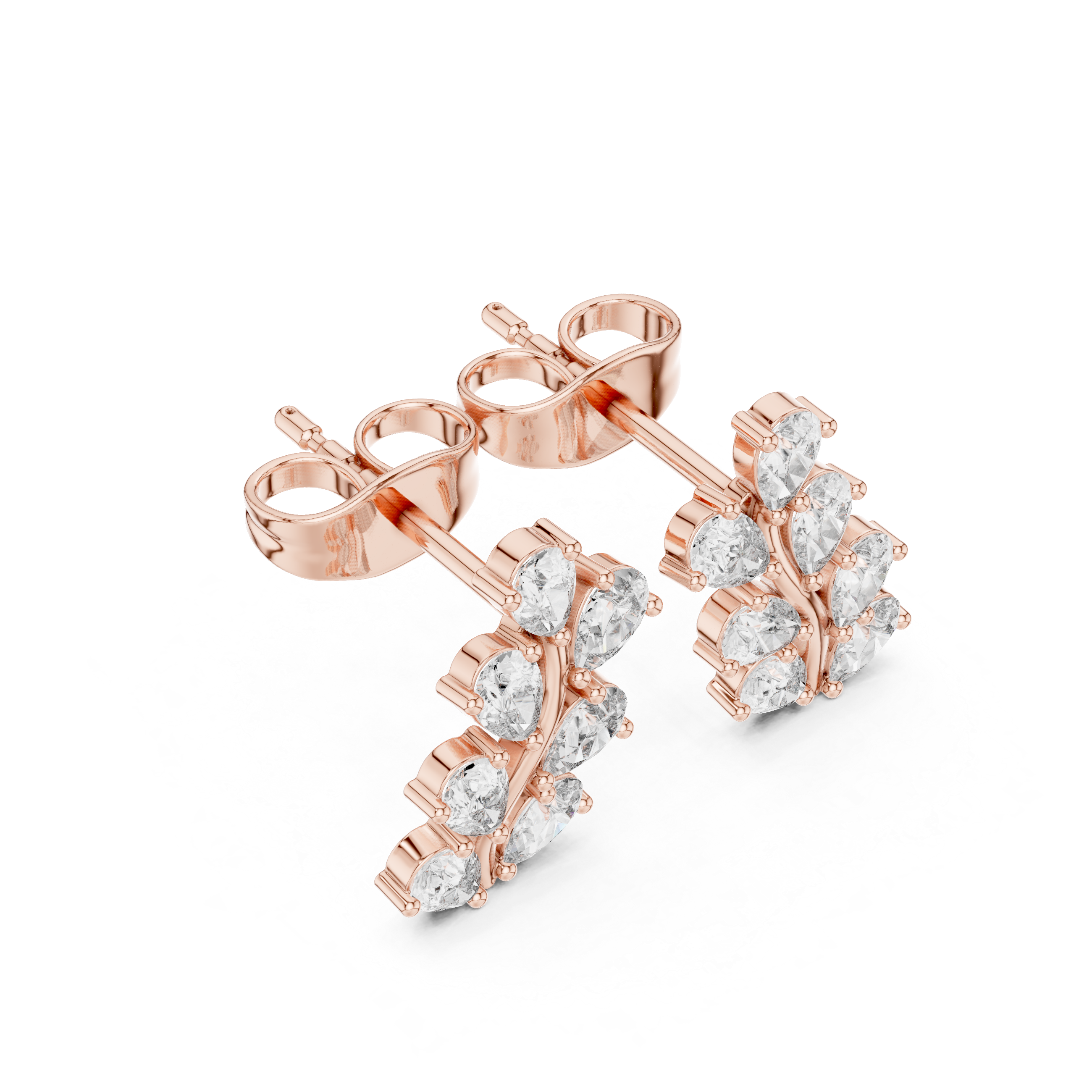 Pear Cut 0.58ct Natural Diamond Leafy Studs – GH Color, SI Clarity