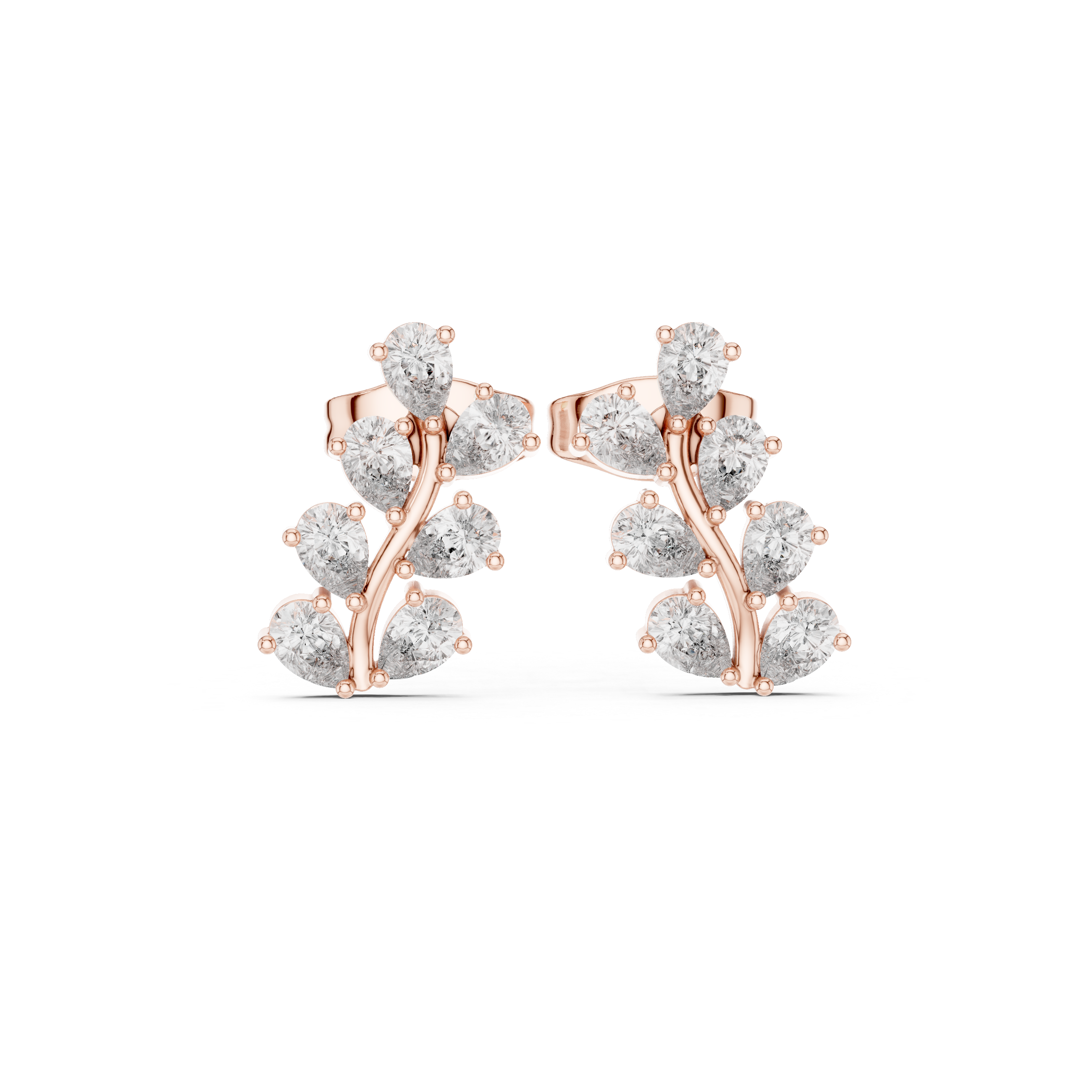 Pear Cut 0.58ct Natural Diamond Leafy Studs – GH Color, SI Clarity