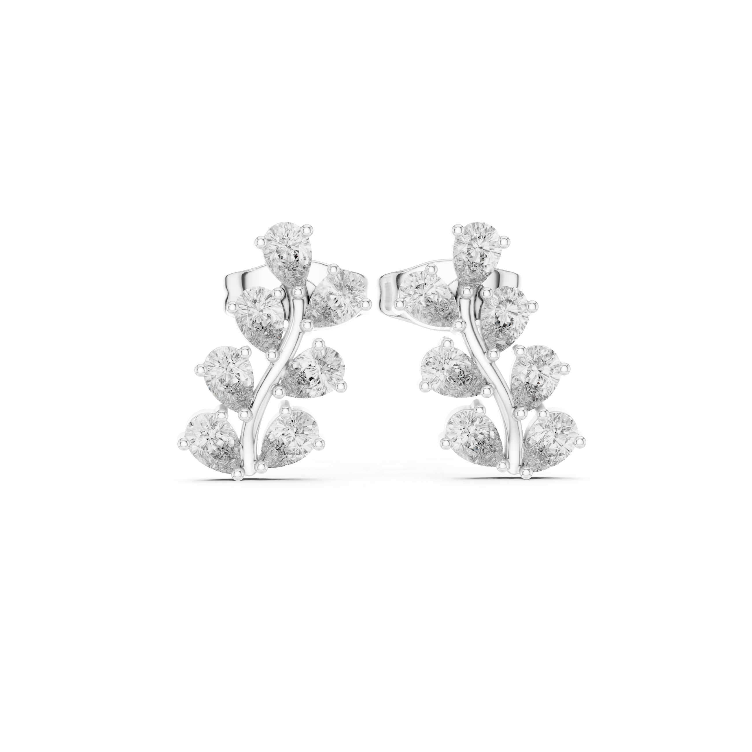Pear Cut 0.58ct Natural Diamond Leafy Studs – GH Color, SI Clarity