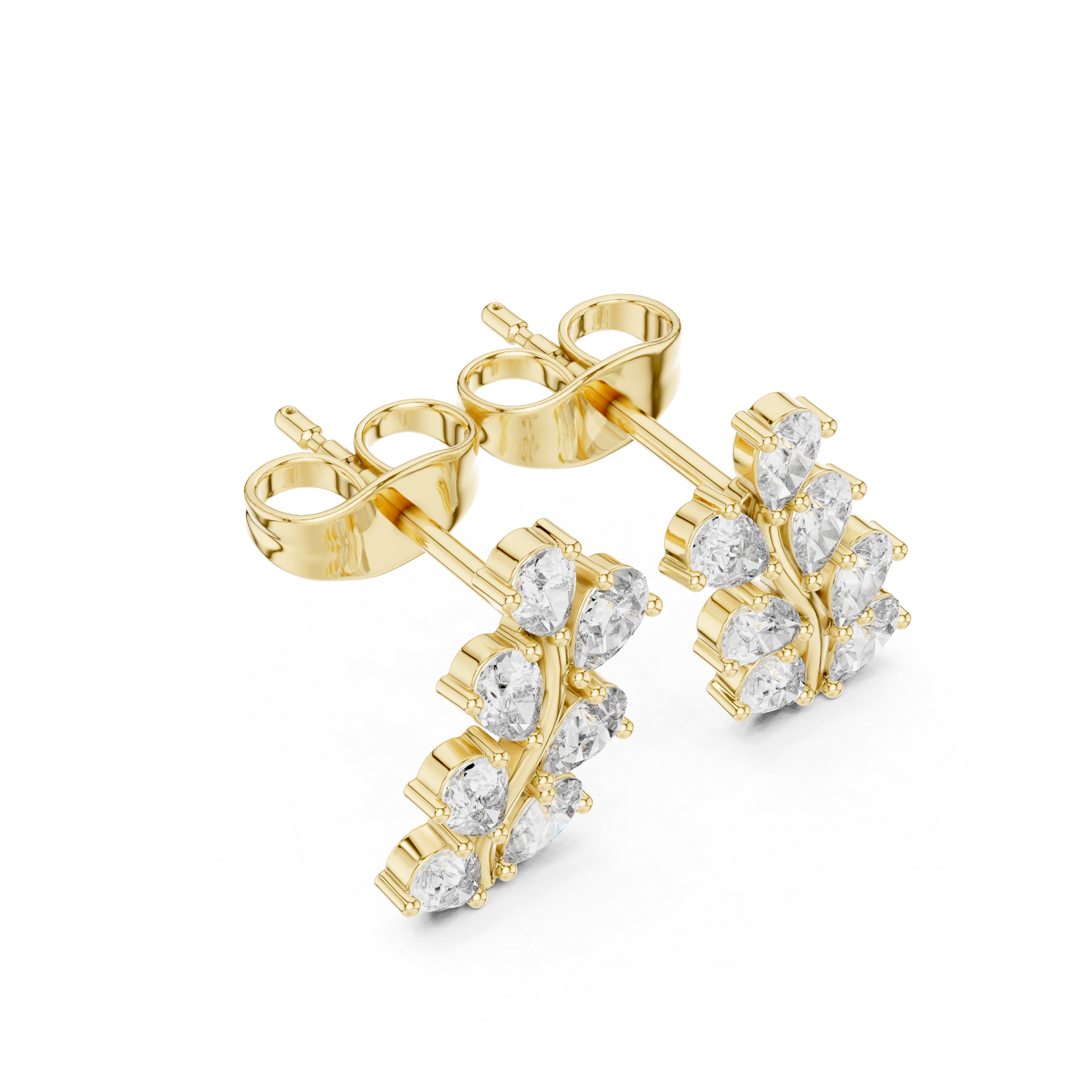 Pear Cut 0.58ct Natural Diamond Leafy Studs – GH Color, SI Clarity