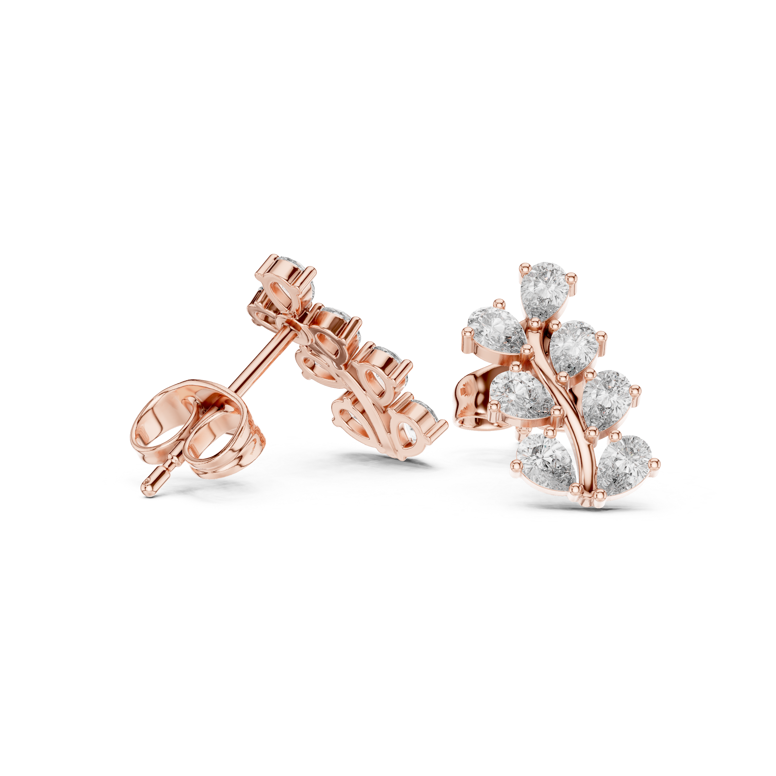 Pear Cut 0.58ct Natural Diamond Leafy Studs – GH Color, SI Clarity