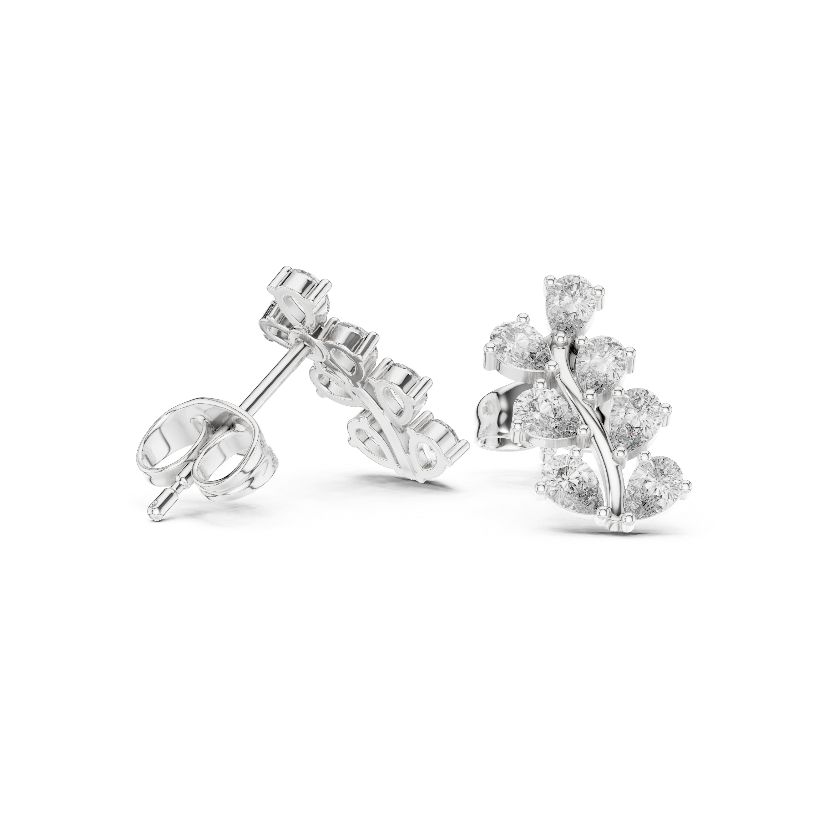Pear Cut 0.58ct Natural Diamond Leafy Studs – GH Color, SI Clarity
