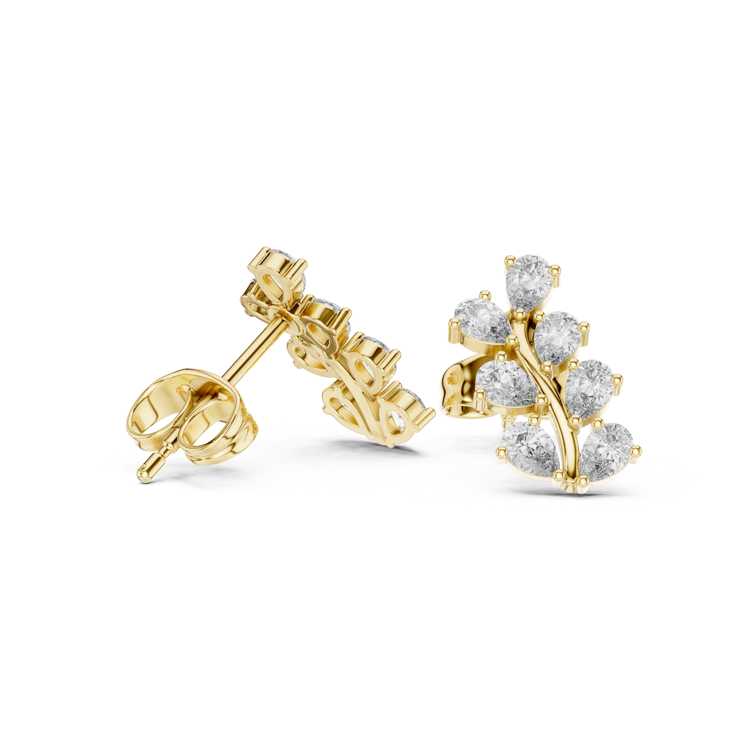 Pear Cut 0.58ct Natural Diamond Leafy Studs – GH Color, SI Clarity