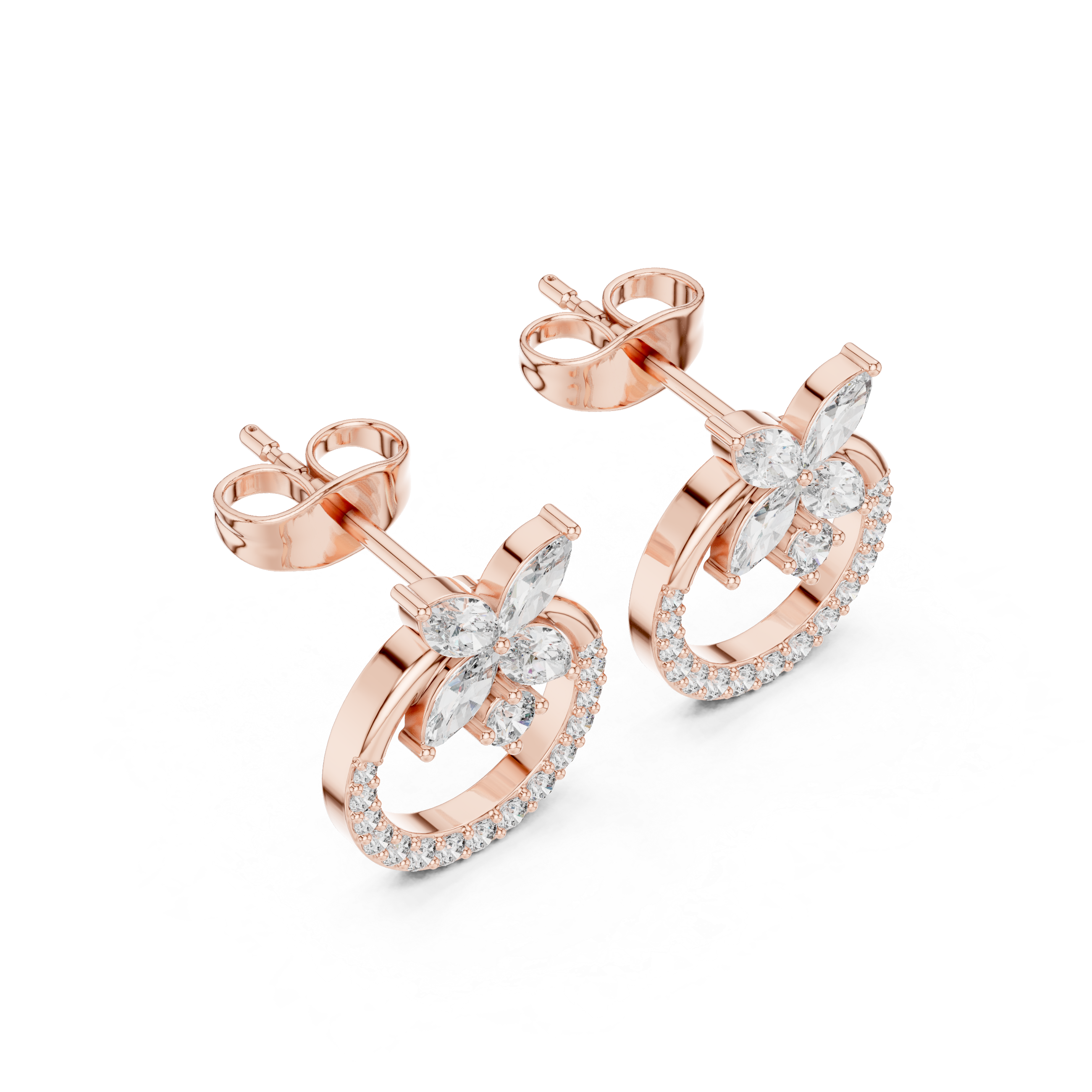 Marquise & Round 1.044ct Natural Diamond Stud Earrings – EF Color, VS Clarity