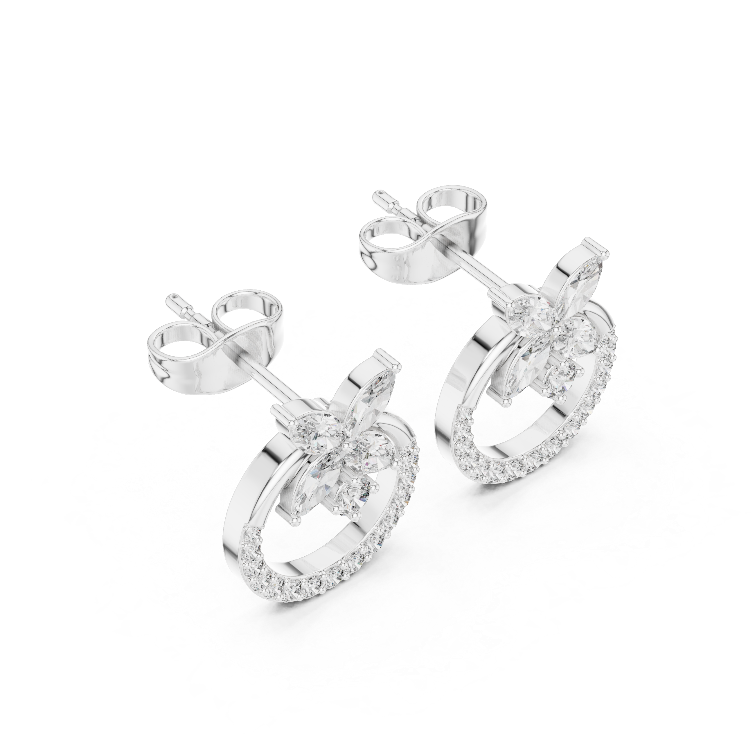 Marquise & Round 1.044ct Natural Diamond Stud Earrings – EF Color, VS Clarity