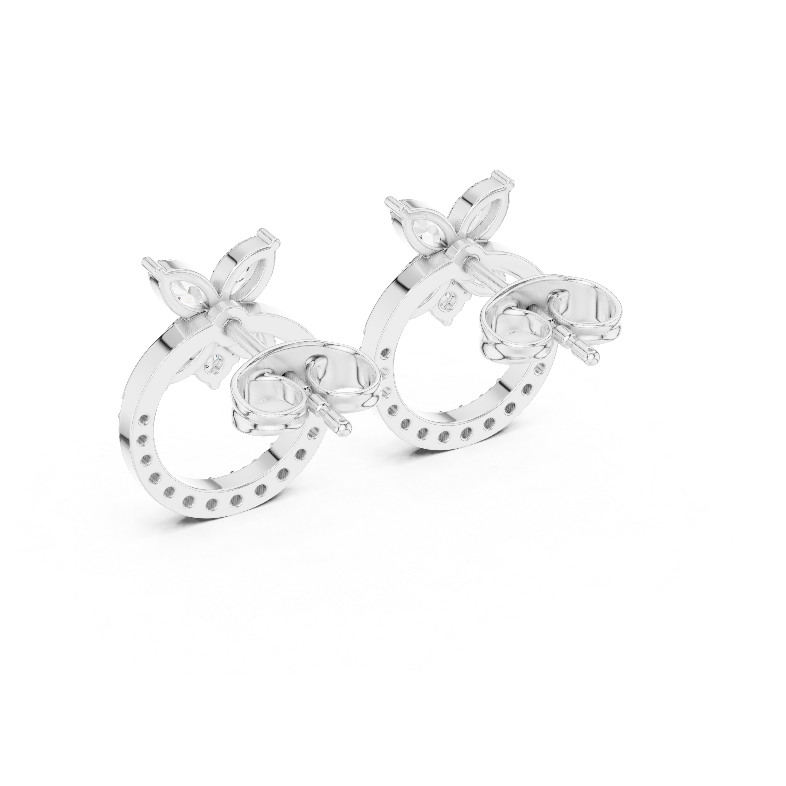 Marquise & Round 1.044ct Natural Diamond Stud Earrings – EF Color, VS Clarity