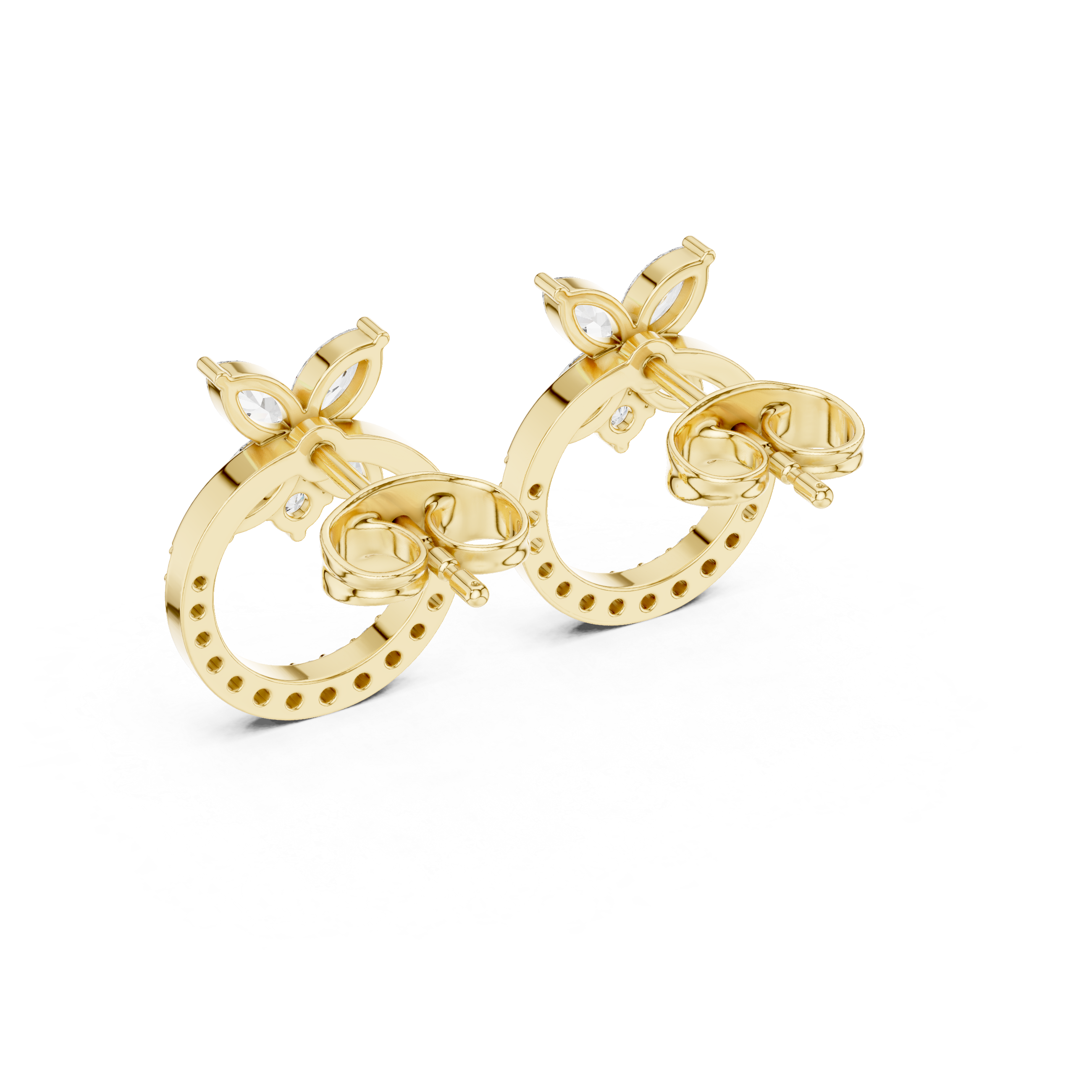 Marquise & Round 1.044ct Natural Diamond Stud Earrings – EF Color, VS Clarity