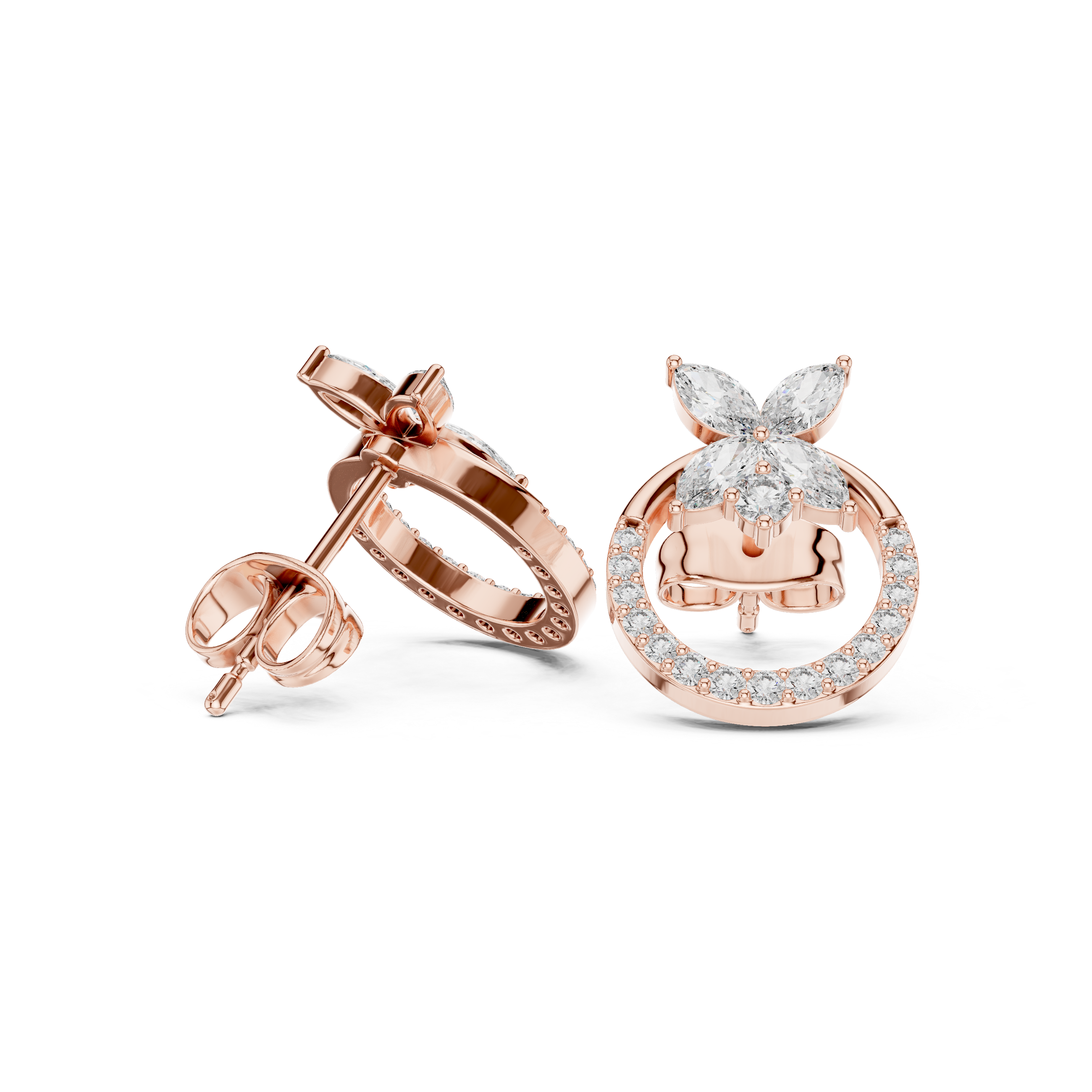 Marquise & Round 1.044ct Natural Diamond Stud Earrings – EF Color, VS Clarity