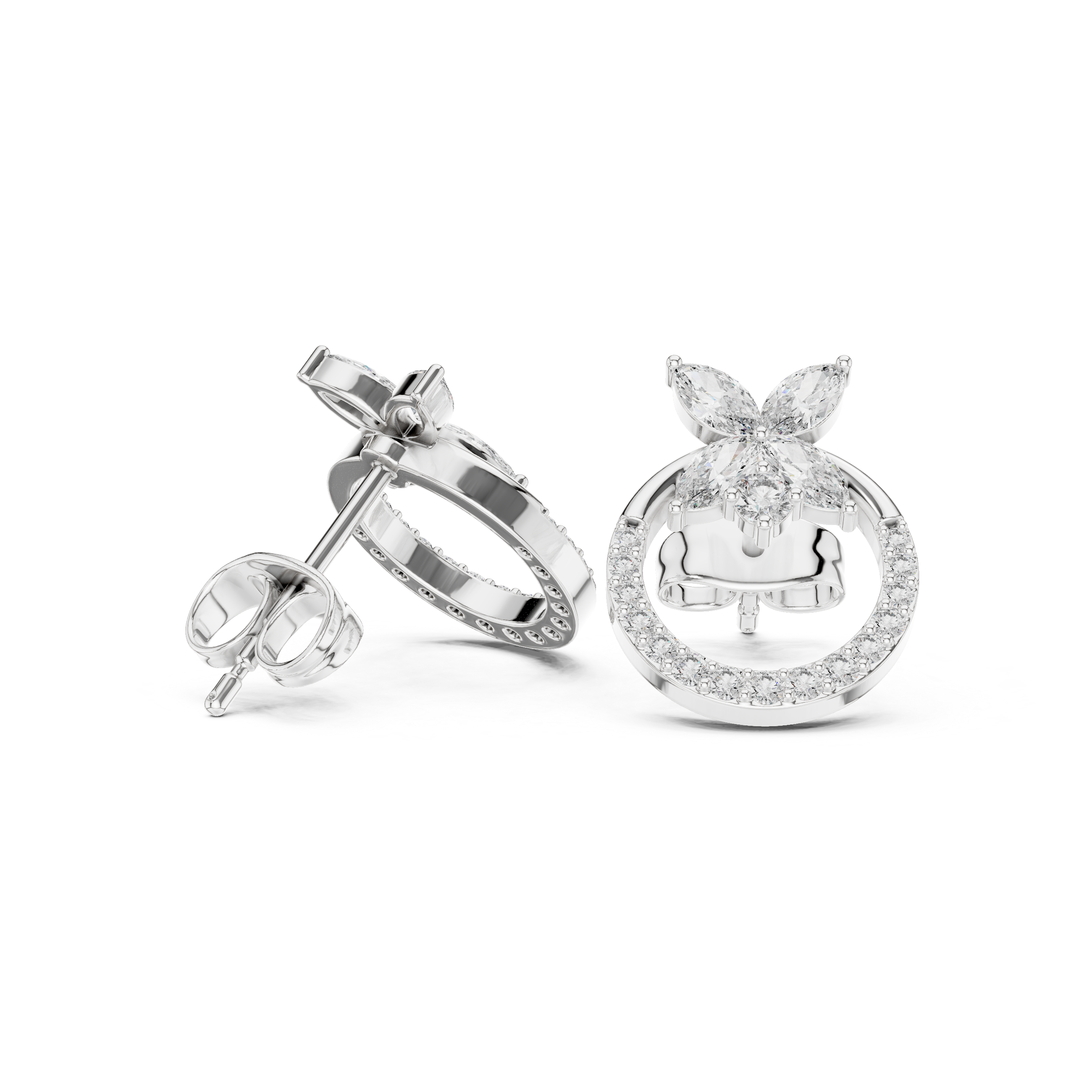Marquise & Round 1.044ct Natural Diamond Stud Earrings – EF Color, VS Clarity