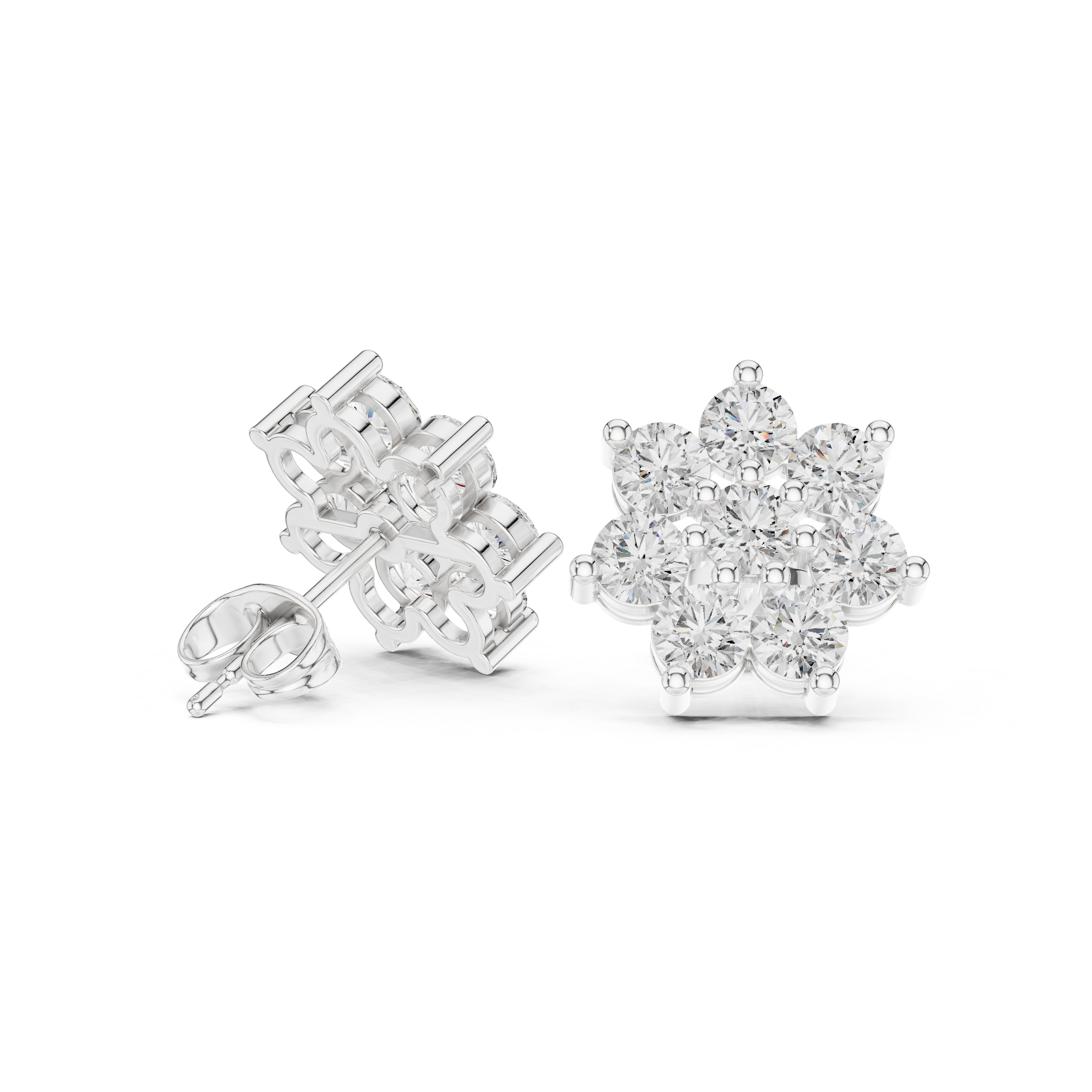 2.64ct EF/VS Natural Diamond Floral Stud Earrings – Exquisite Brilliance