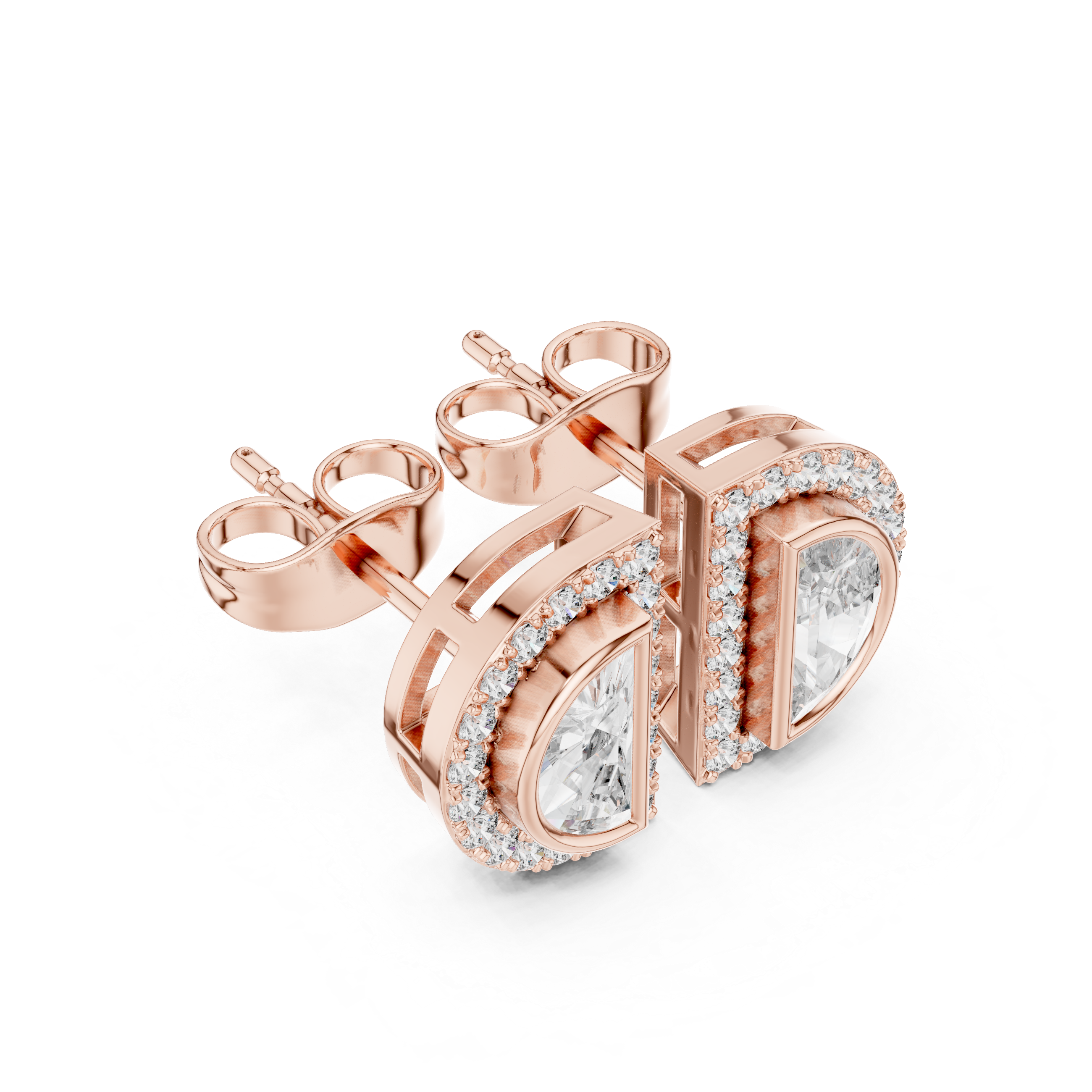 0.64ct Natural Diamond Stud Earrings – Half-Moon Design, H/VS2 Quality