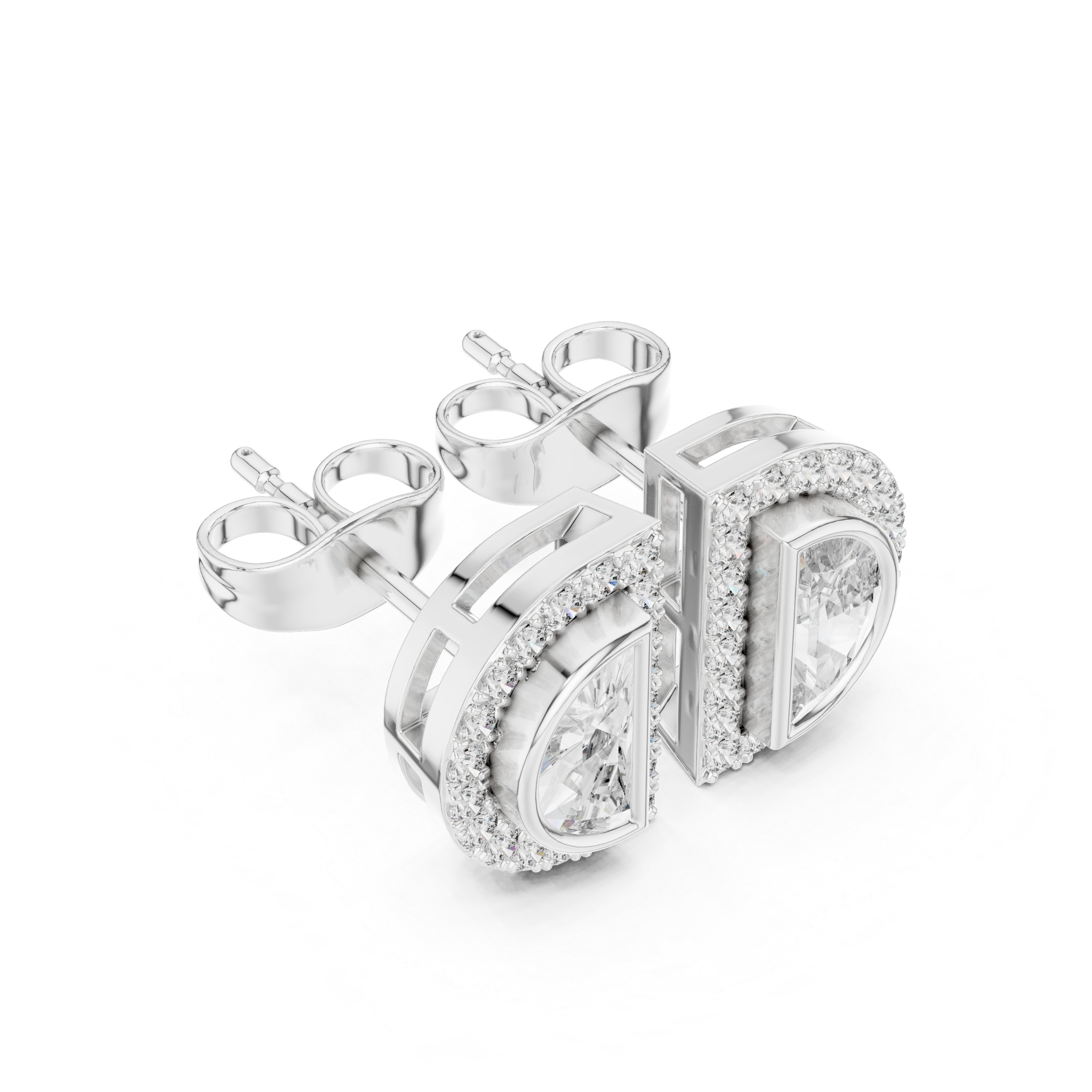 0.64ct Natural Diamond Stud Earrings – Half-Moon Design, H/VS2 Quality