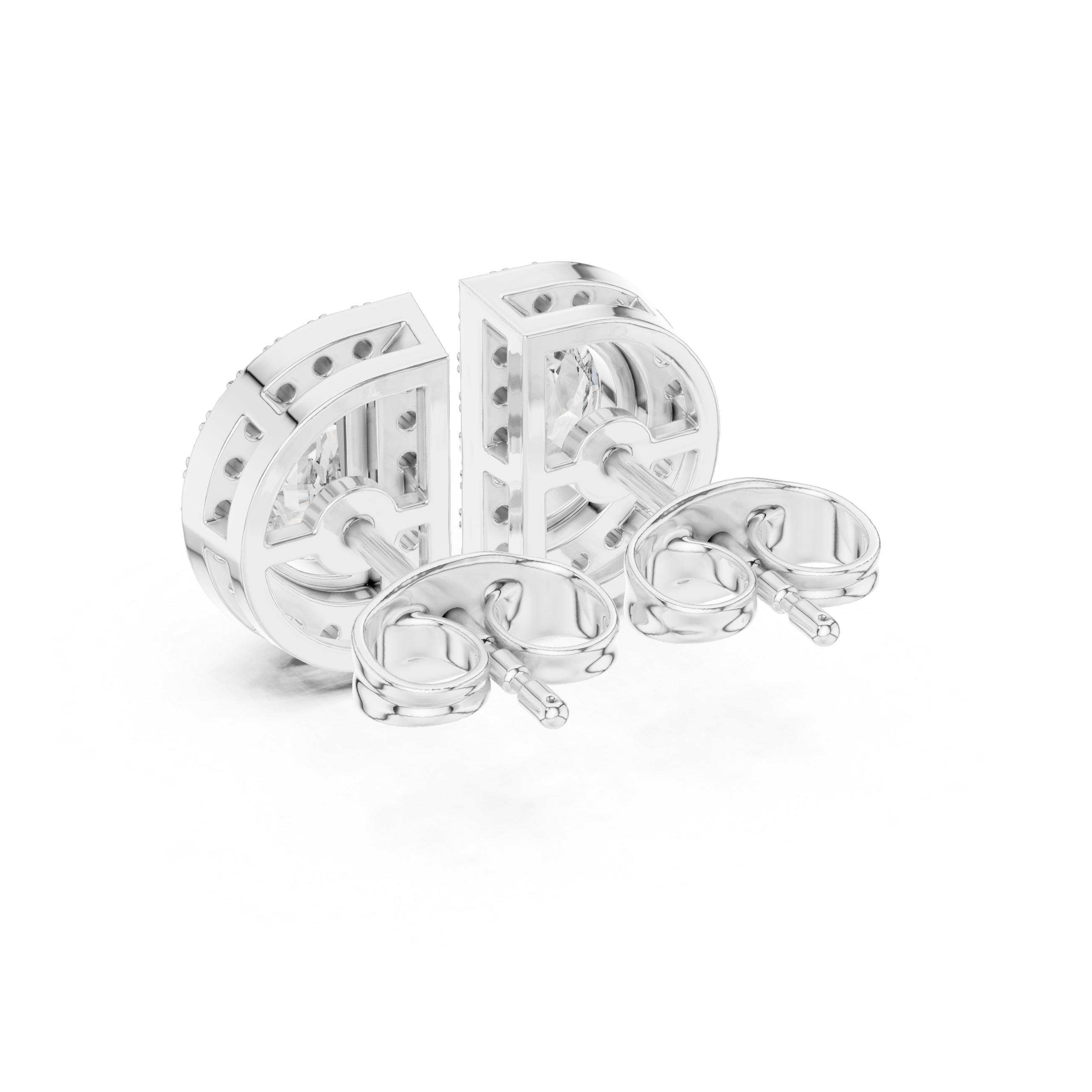 0.64ct Natural Diamond Stud Earrings – Half-Moon Design, H/VS2 Quality