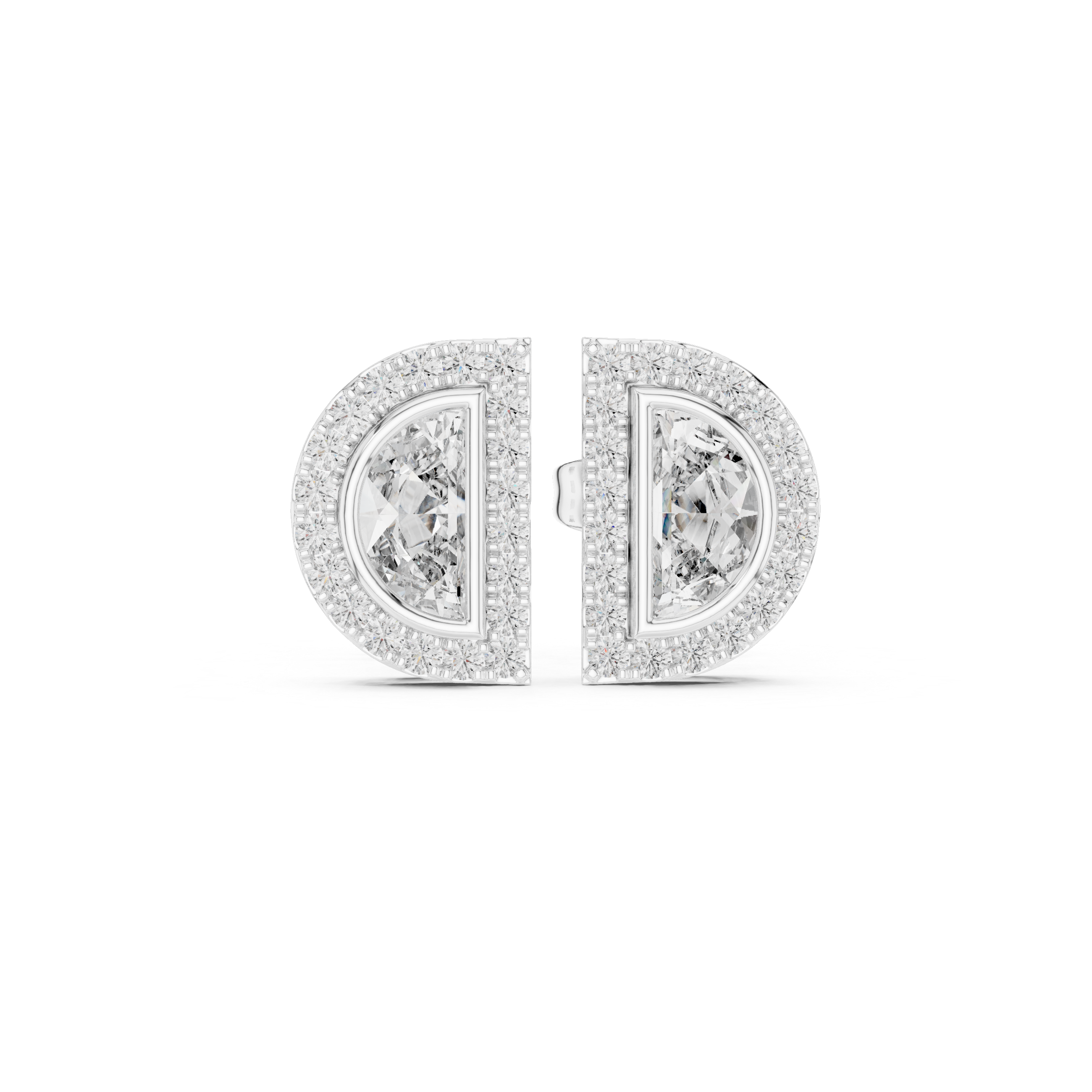 0.64ct Natural Diamond Stud Earrings – Half-Moon Design, H/VS2 Quality