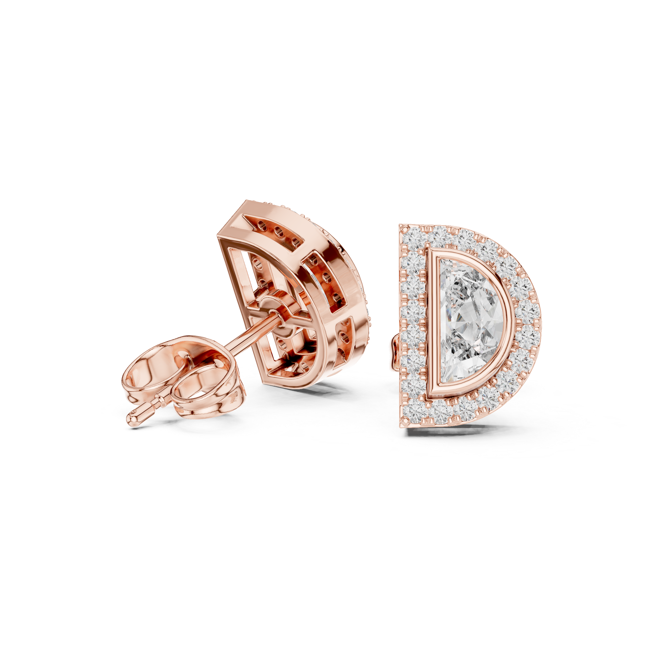 0.64ct Natural Diamond Stud Earrings – Half-Moon Design, H/VS2 Quality