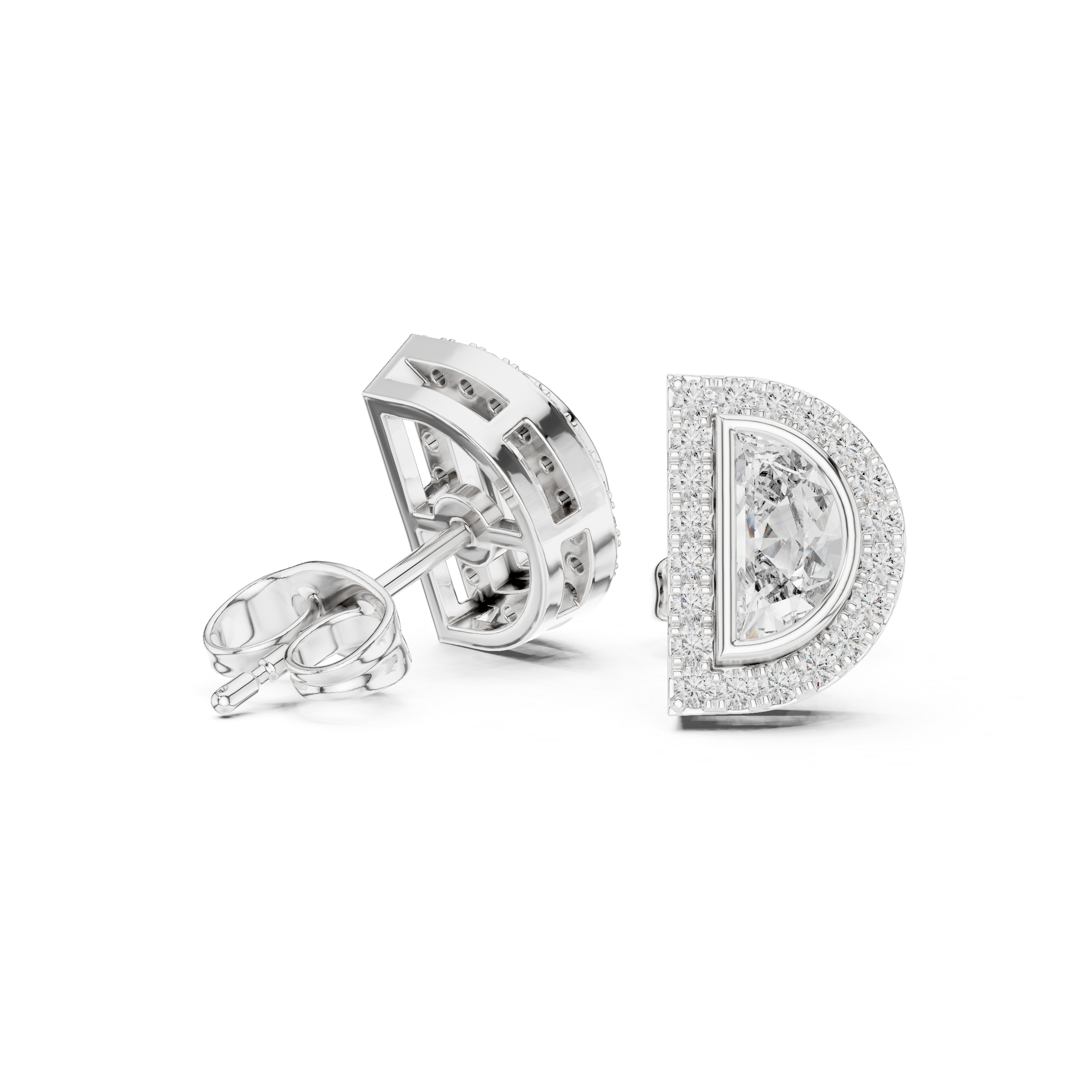 0.64ct Natural Diamond Stud Earrings – Half-Moon Design, H/VS2 Quality