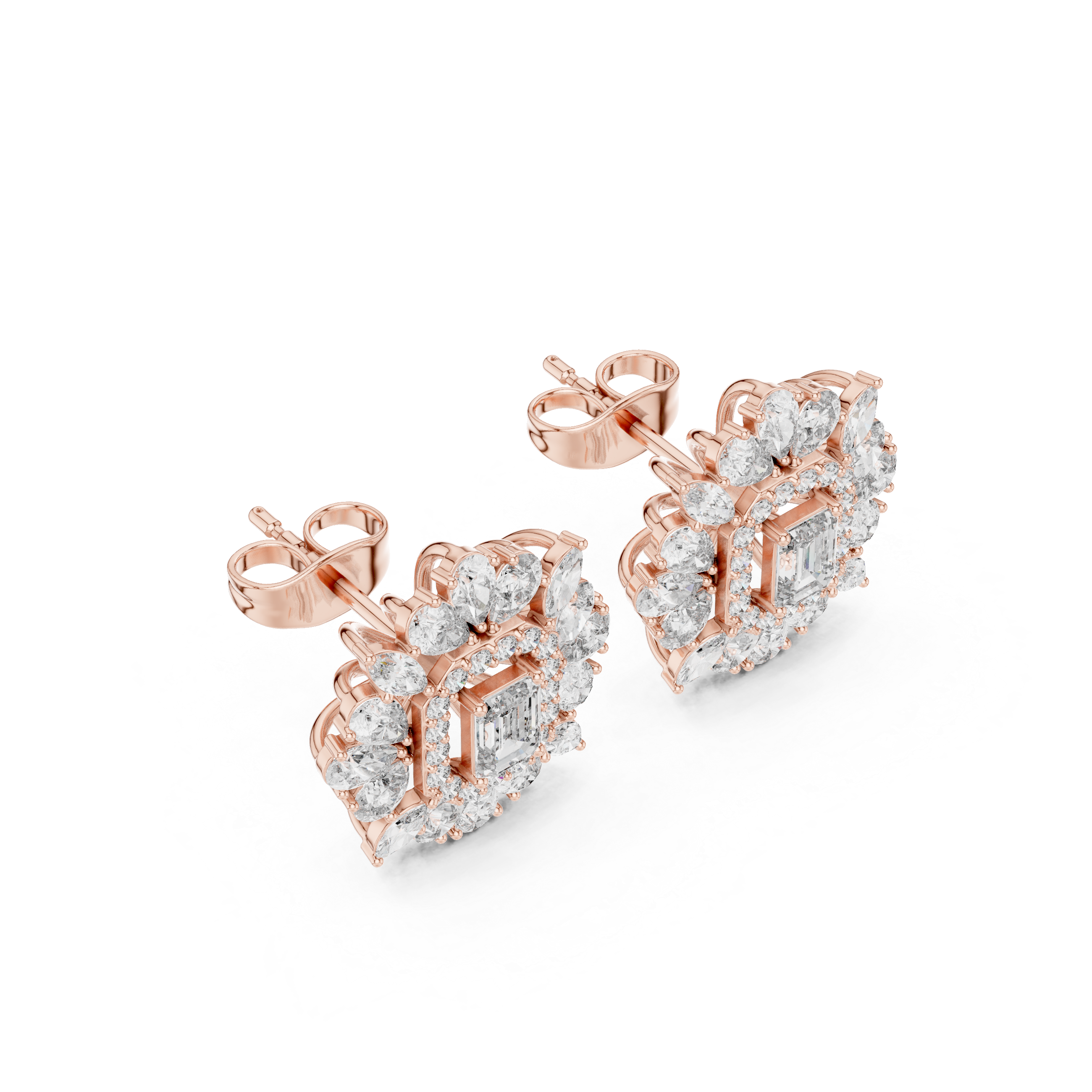 4.207 Carat Multi-Shape Natural Diamond Stud Earrings – H Color, VS1 Clarity