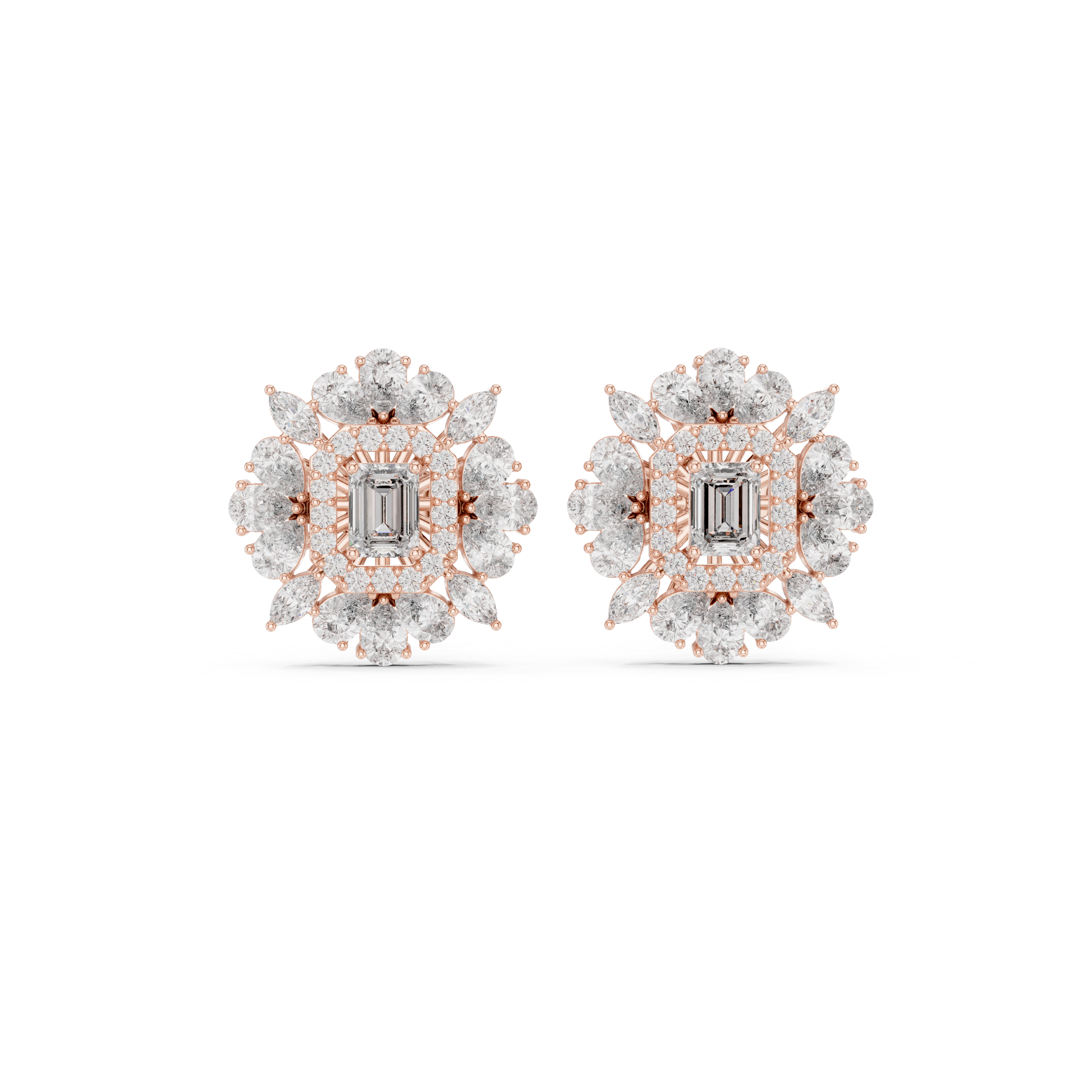 4.207 Carat Multi-Shape Natural Diamond Stud Earrings – H Color, VS1 Clarity