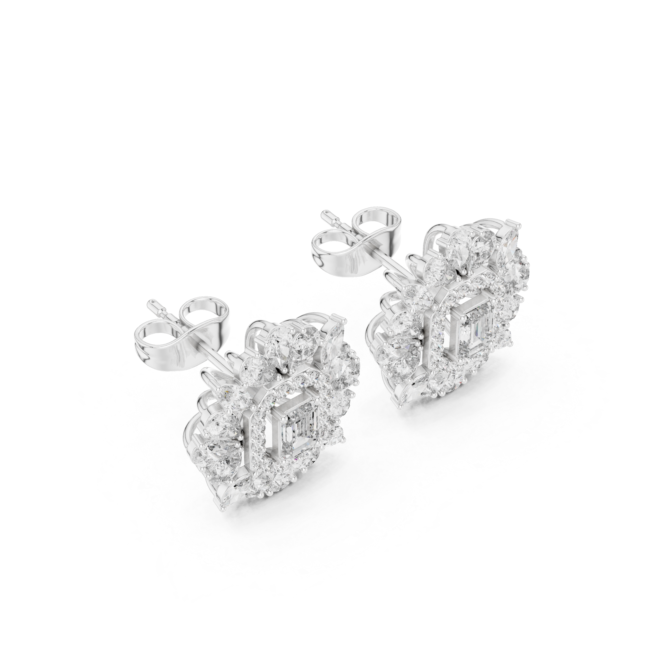 4.207 Carat Multi-Shape Natural Diamond Stud Earrings – H Color, VS1 Clarity