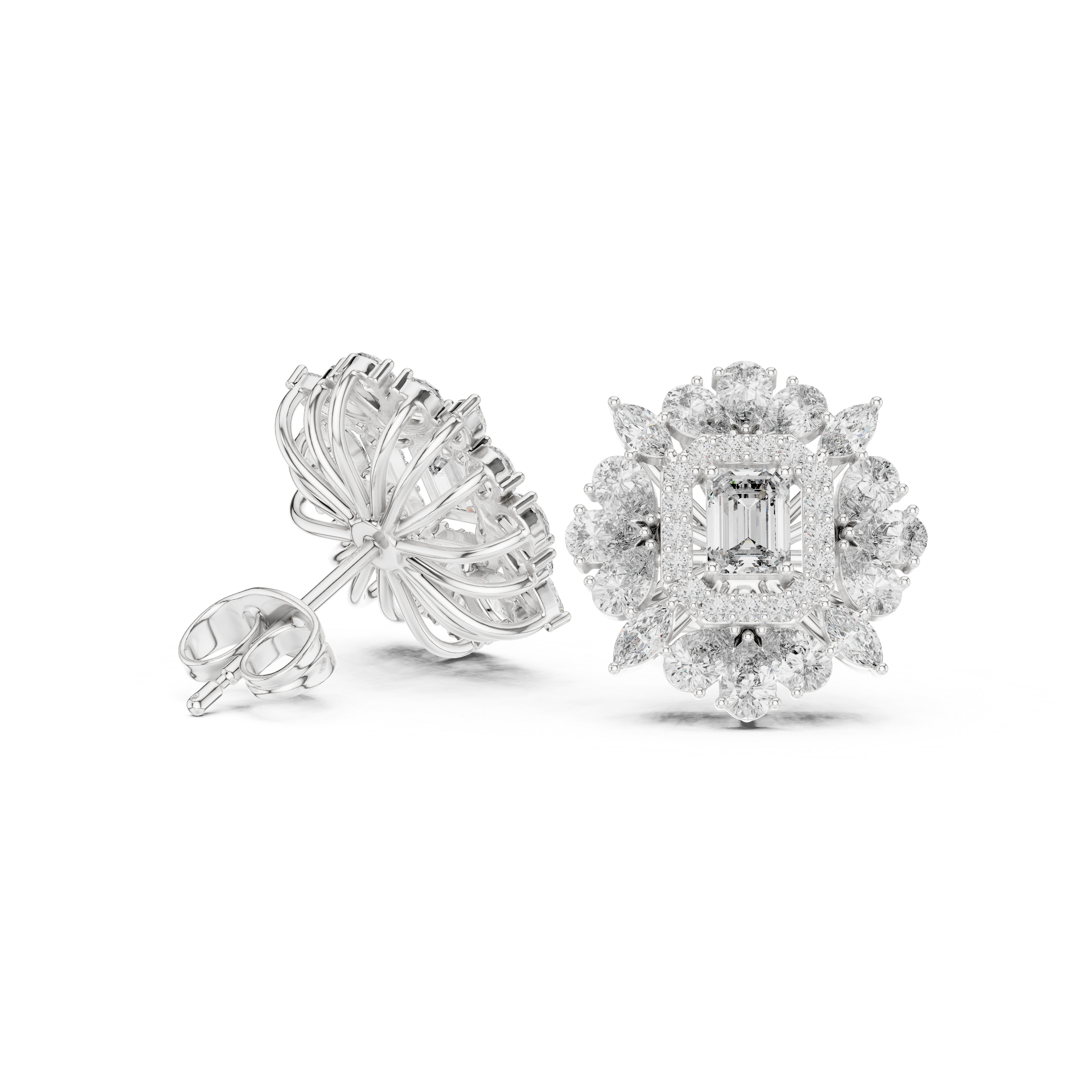 4.207 Carat Multi-Shape Natural Diamond Stud Earrings – H Color, VS1 Clarity