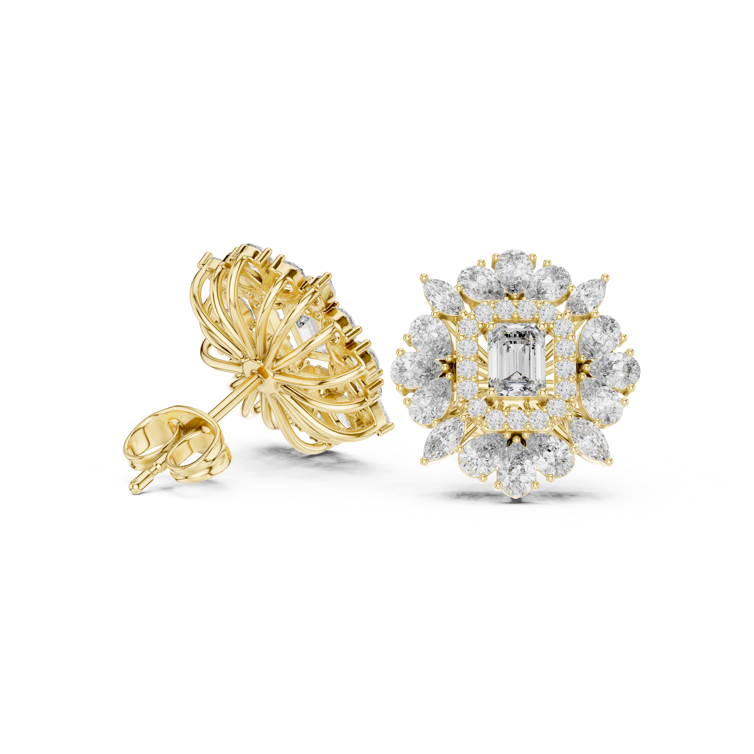 4.207 Carat Multi-Shape Natural Diamond Stud Earrings – H Color, VS1 Clarity