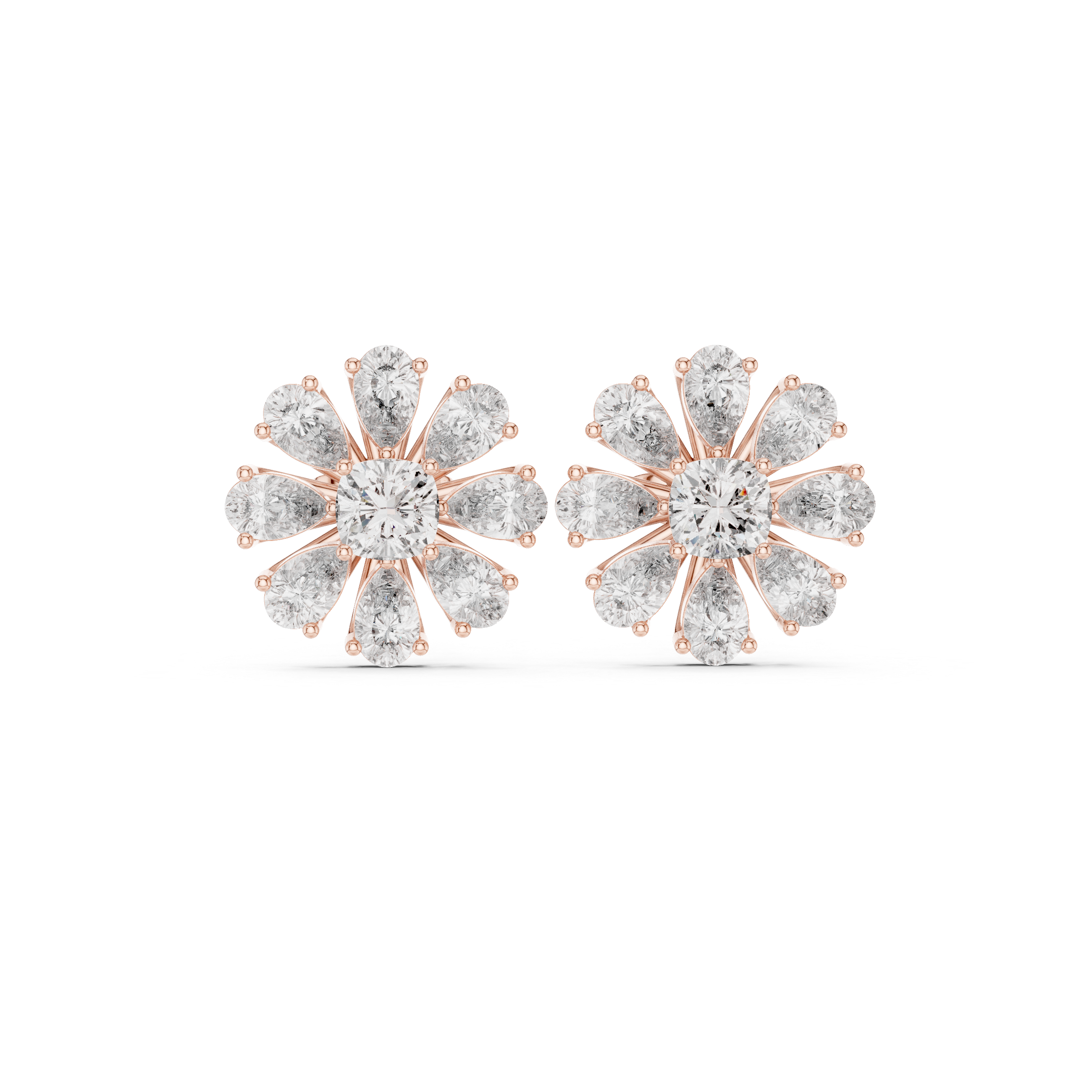 3.40ct I/VS2 Natural Diamond Stud Earrings – Cushion & Pear Cut Luxury