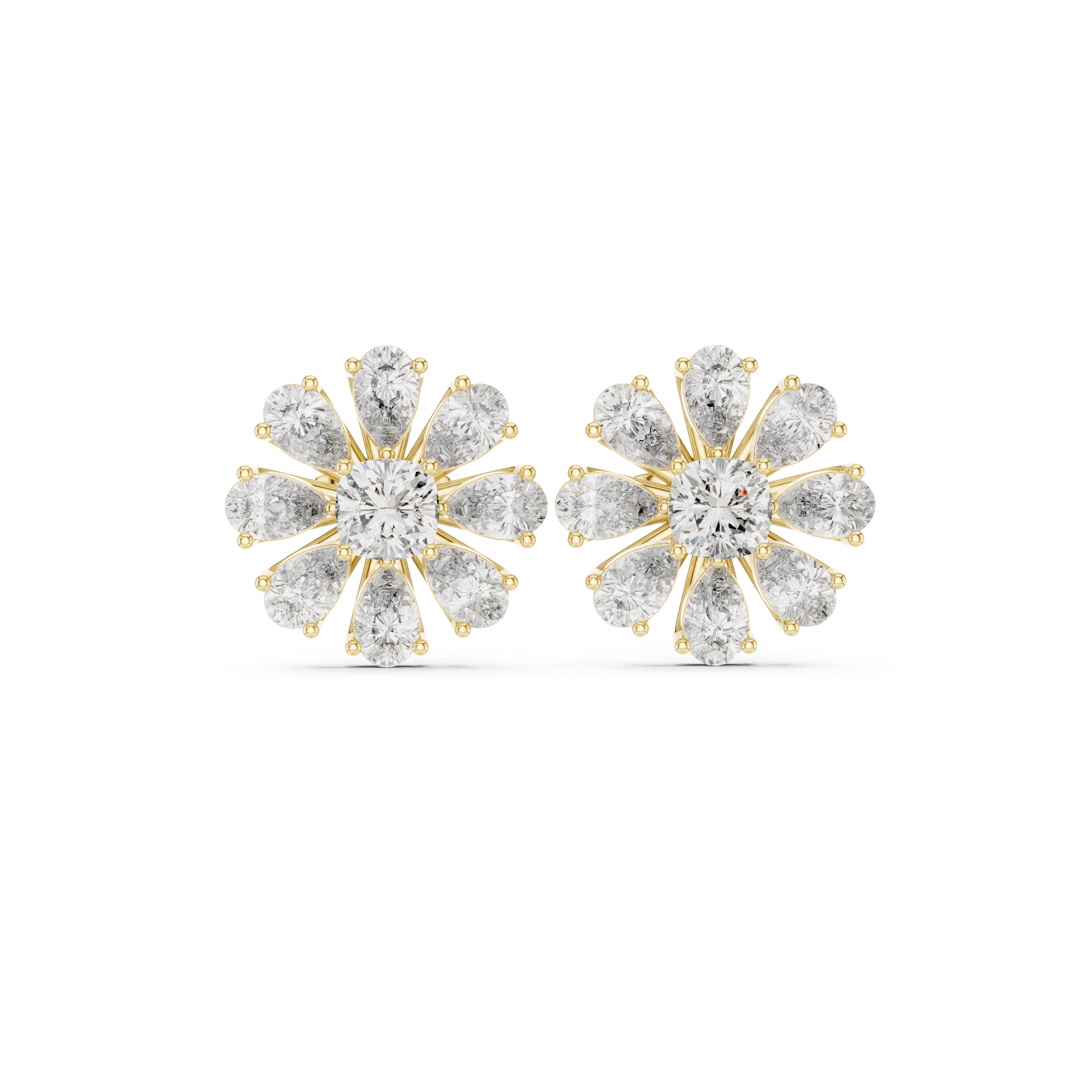 3.40ct I/VS2 Natural Diamond Stud Earrings – Cushion & Pear Cut Luxury