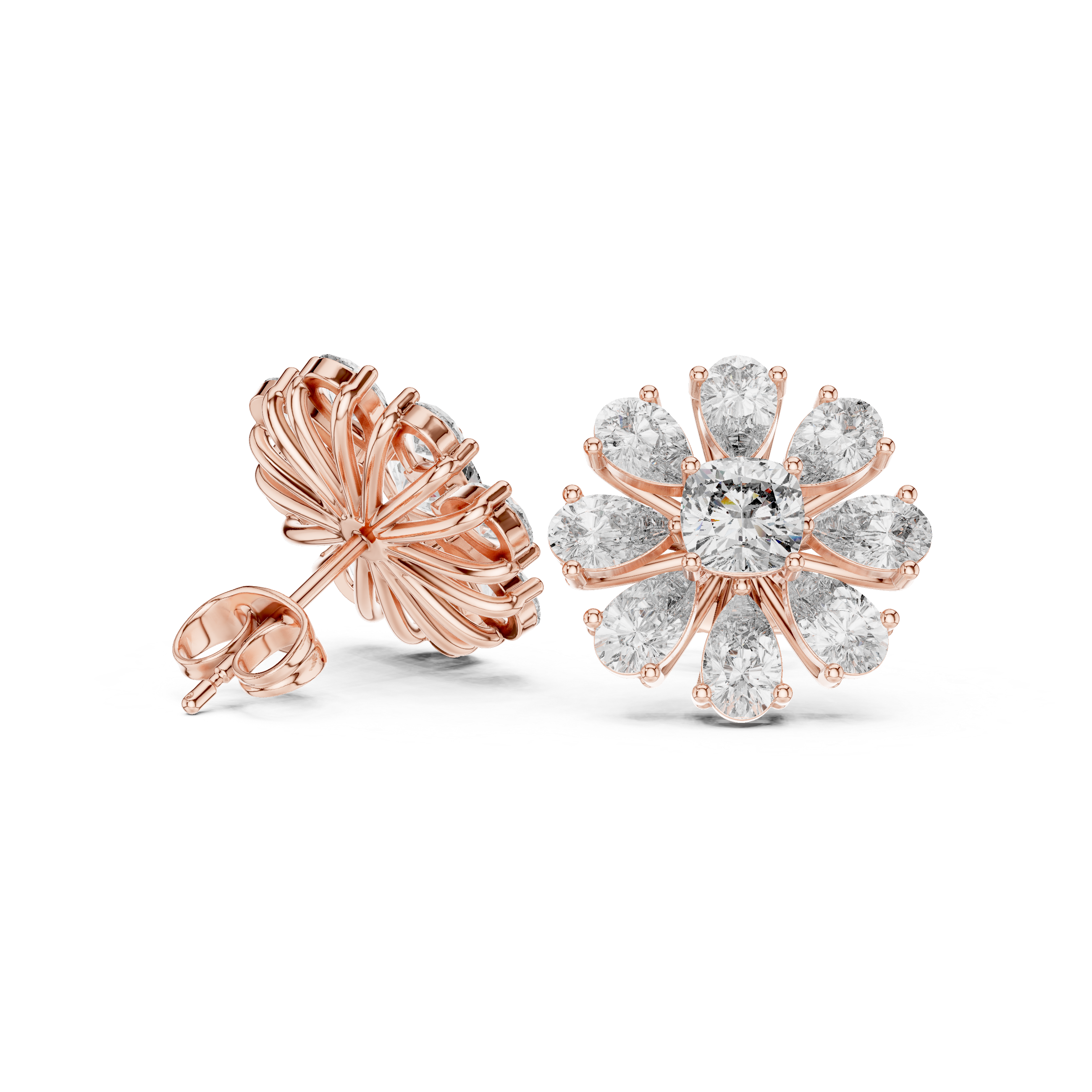 3.40ct I/VS2 Natural Diamond Stud Earrings – Cushion & Pear Cut Luxury