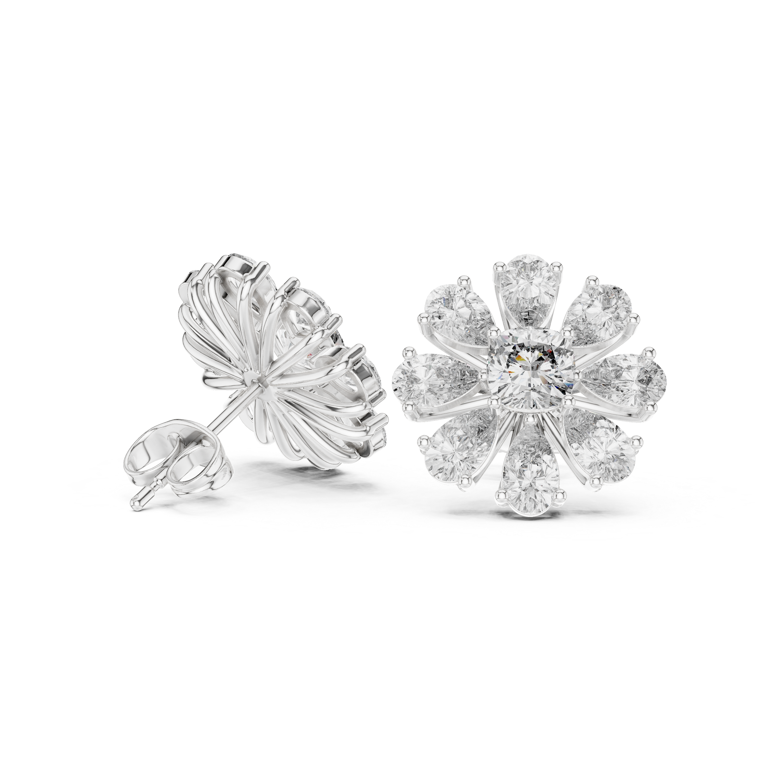 3.40ct I/VS2 Natural Diamond Stud Earrings – Cushion & Pear Cut Luxury