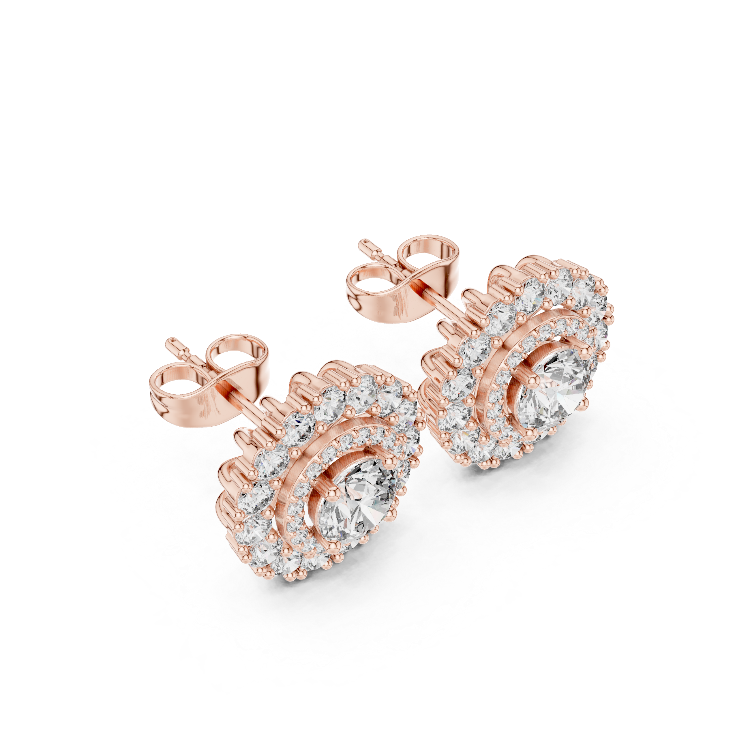 2.24ct Natural Diamond Halo Cluster Stud Earrings – H Color, VS1 Clarity