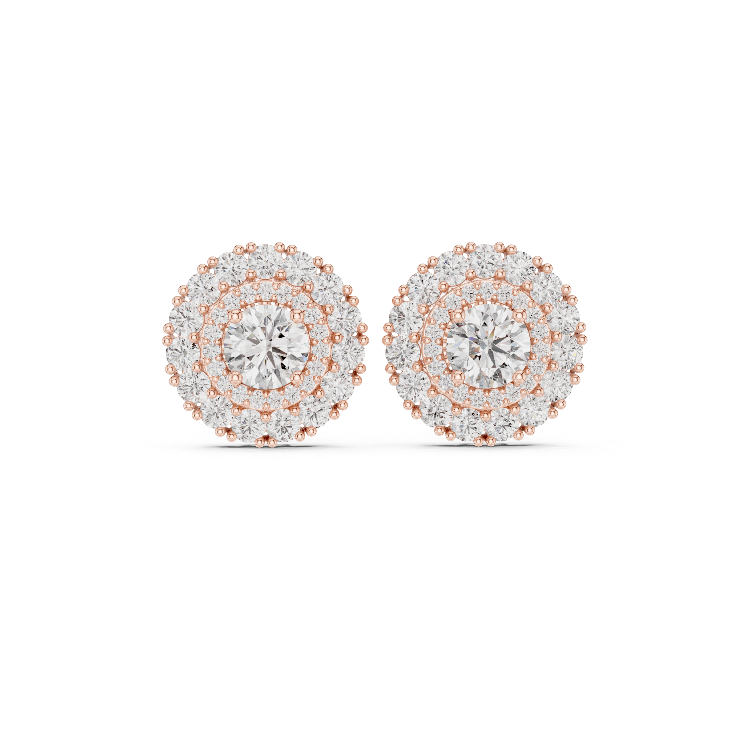 2.24ct Natural Diamond Halo Cluster Stud Earrings – H Color, VS1 Clarity