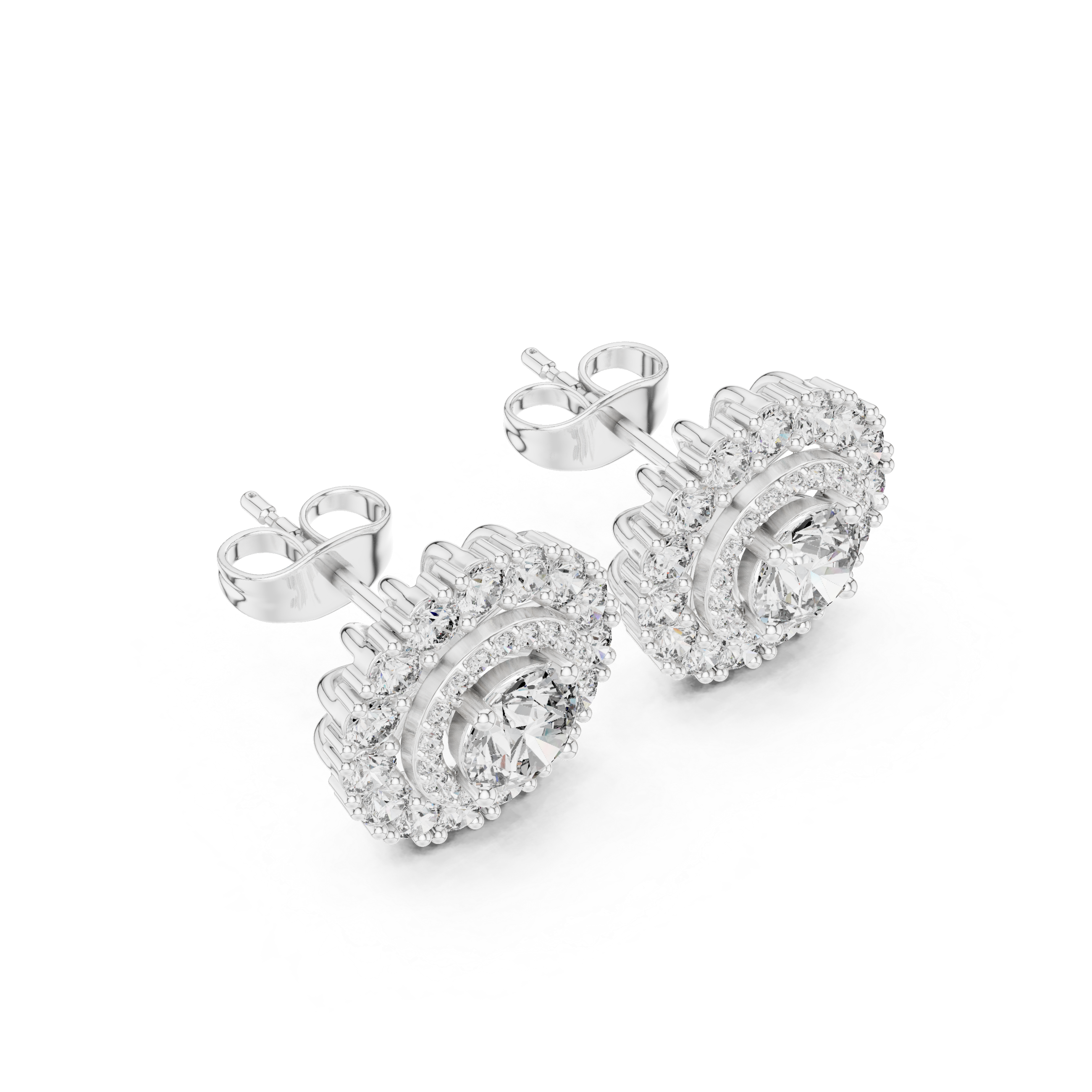 2.24ct Natural Diamond Halo Cluster Stud Earrings – H Color, VS1 Clarity