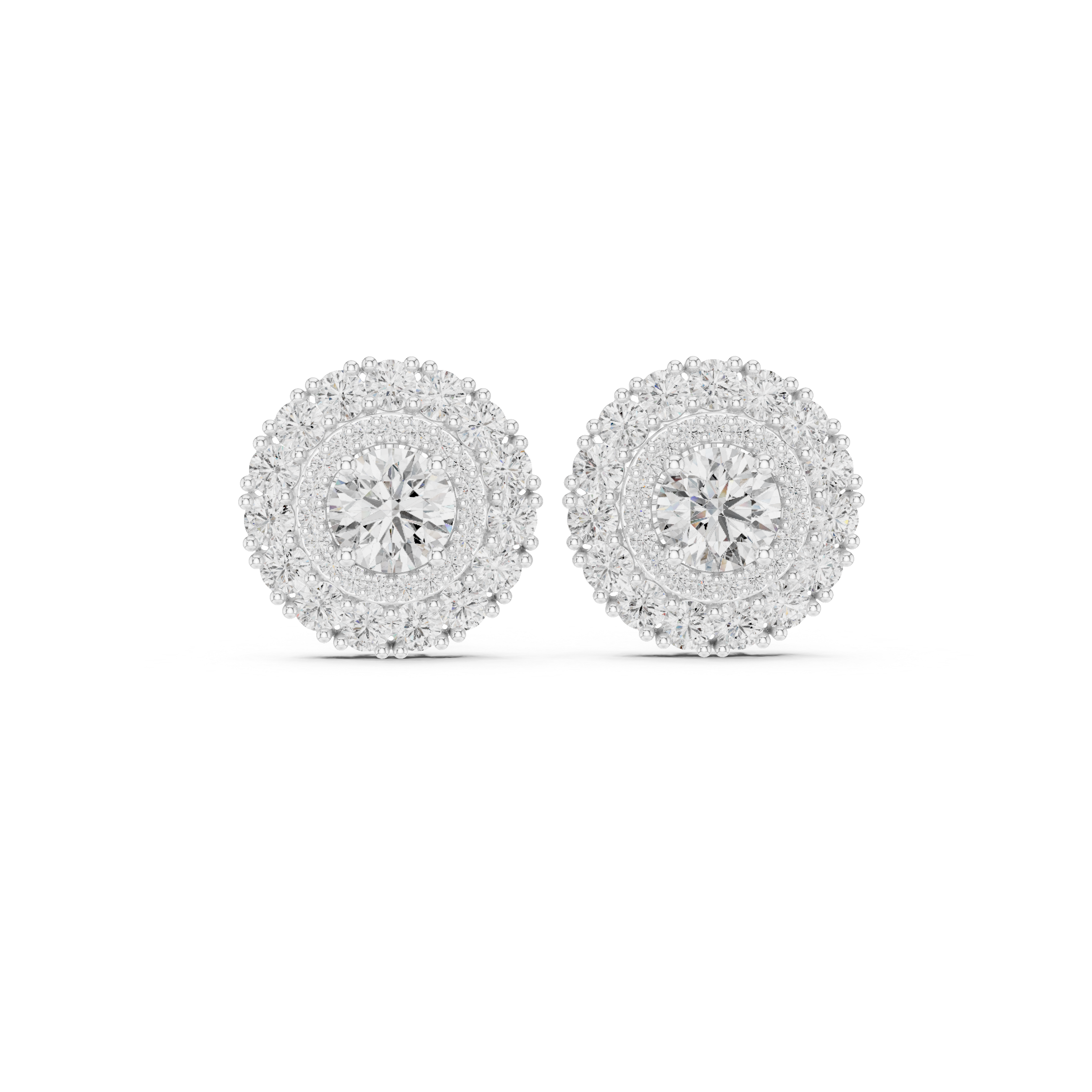 2.24ct Natural Diamond Halo Cluster Stud Earrings – H Color, VS1 Clarity