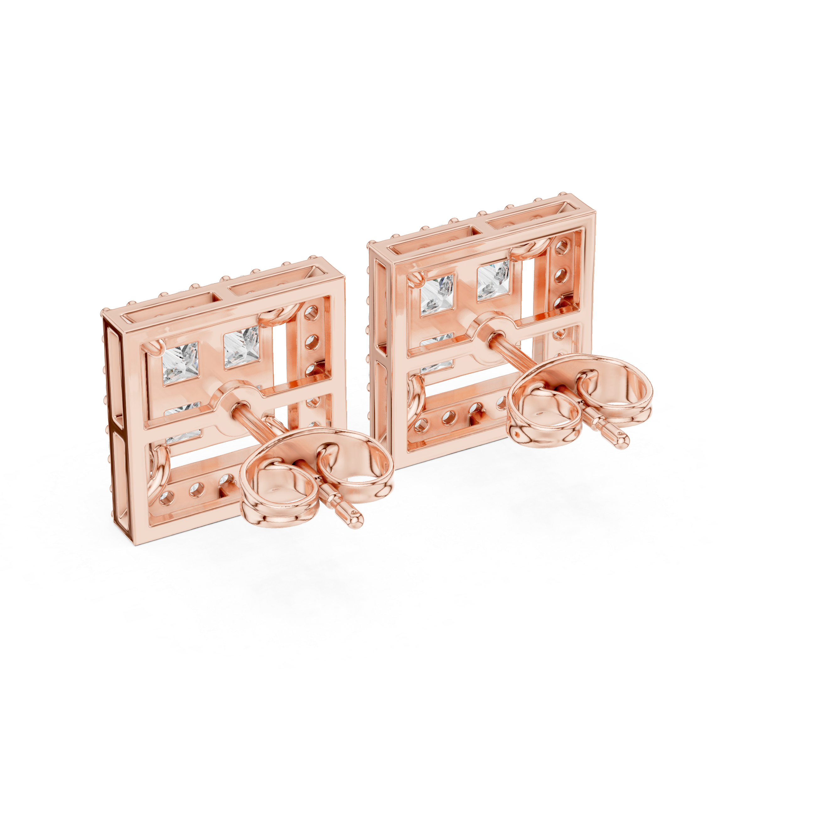 1.666 Carat Princess & Round Cut Natural Diamond Halo Stud Earrings – GH/VS