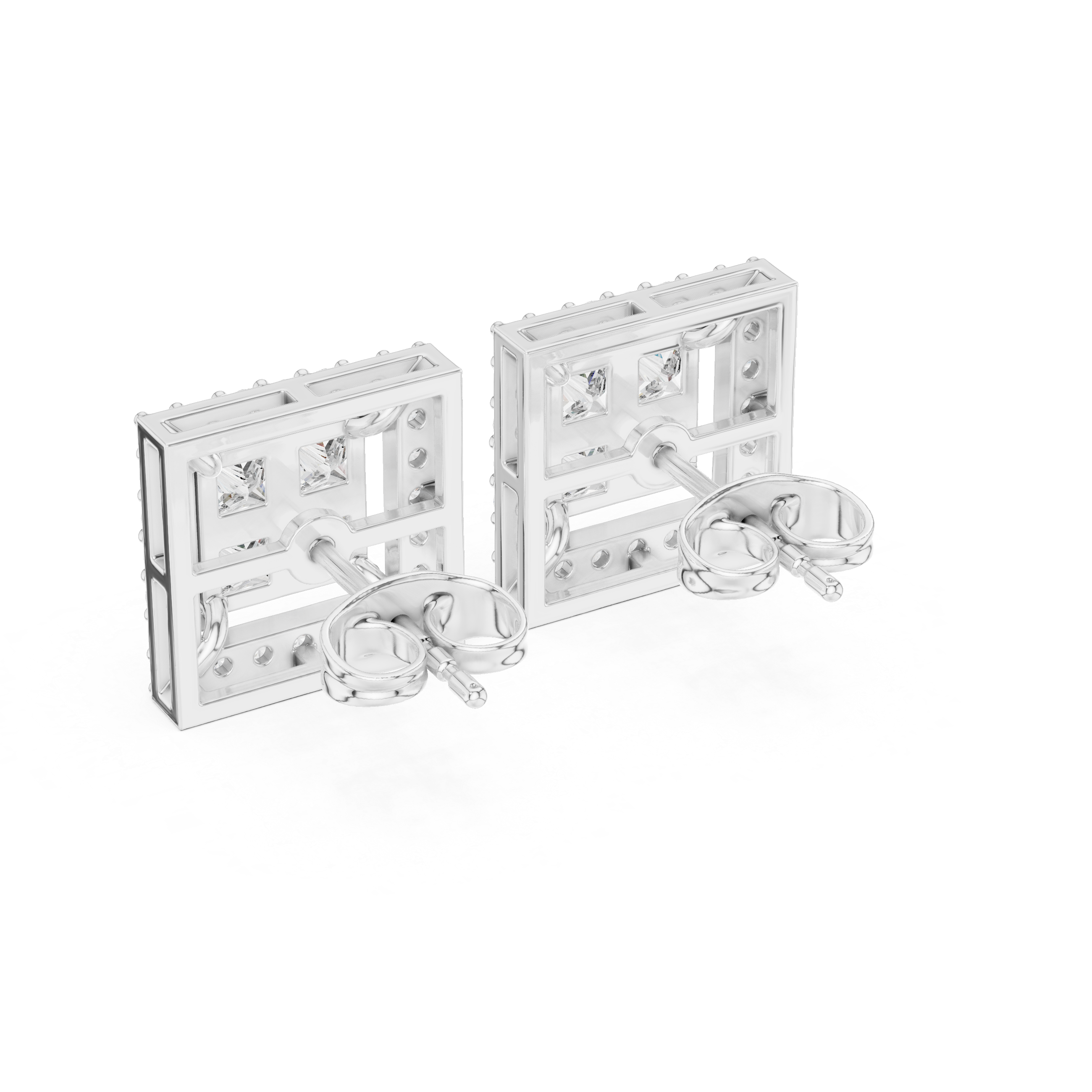 1.666 Carat Princess & Round Cut Natural Diamond Halo Stud Earrings – GH/VS