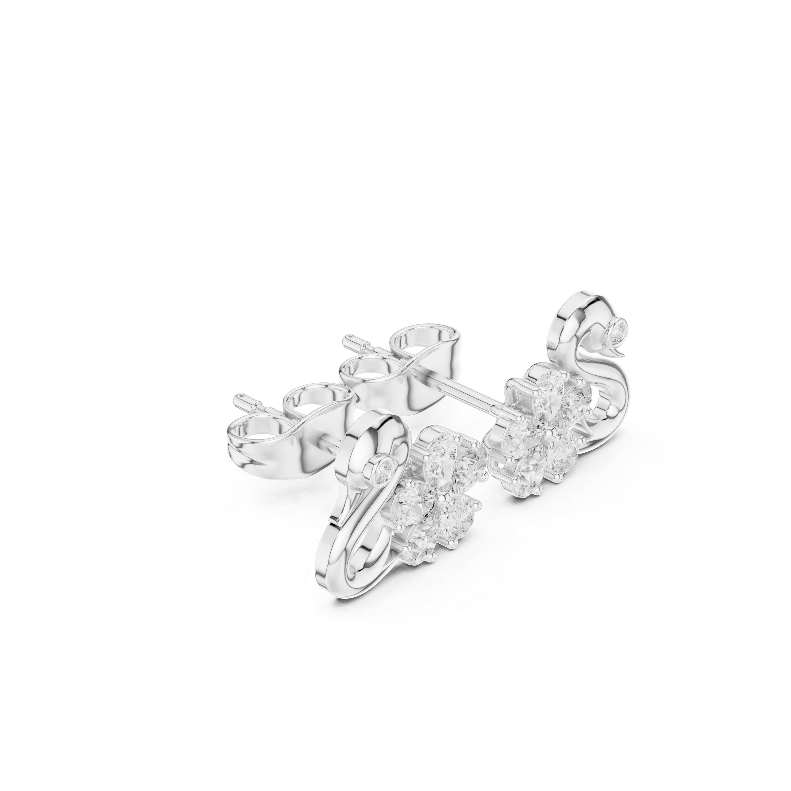 Swan Design 1.313ct Natural Diamond Stud Earrings – GH Color, SI Clarity